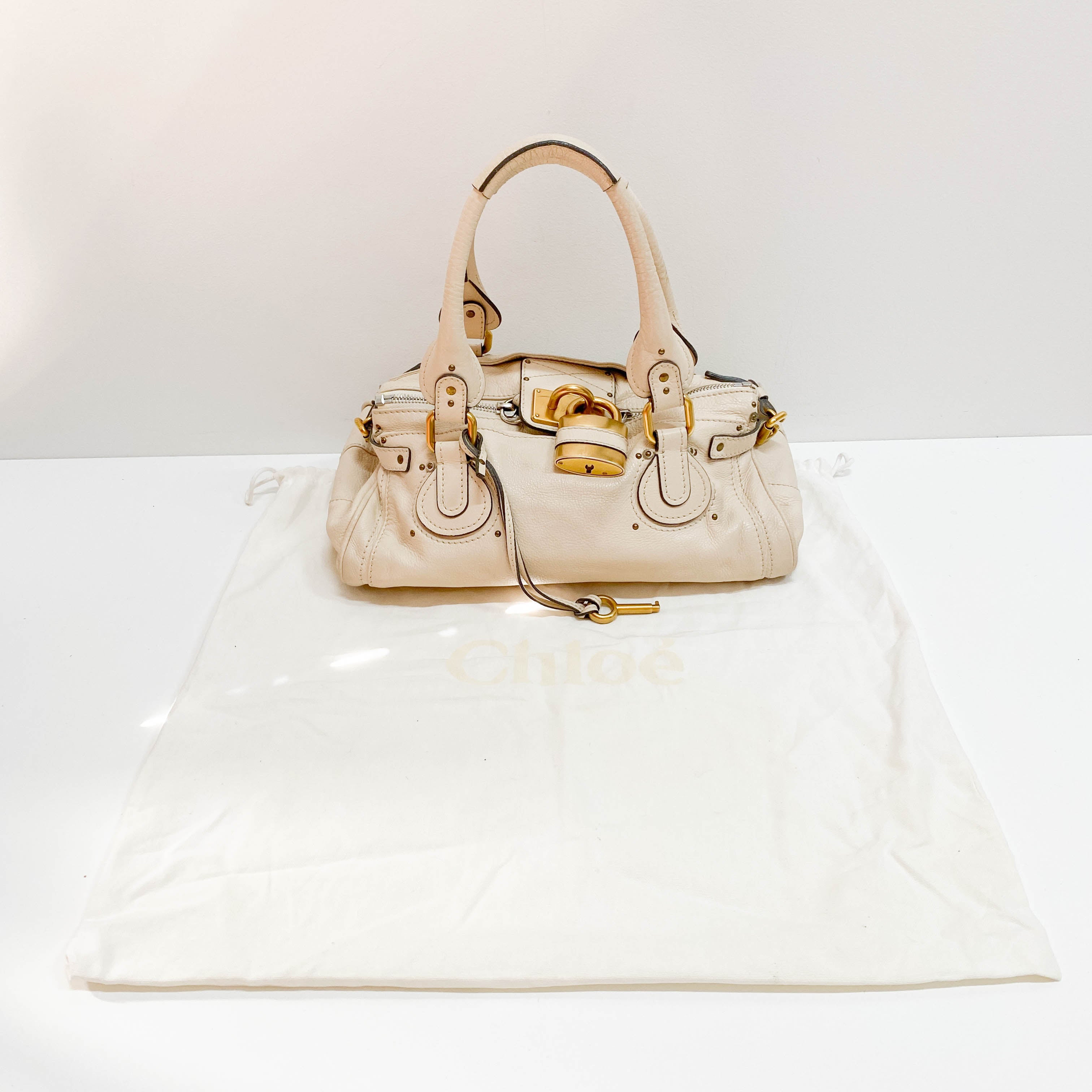 Paddington Beige Calfskin Leather Shoulder Bag