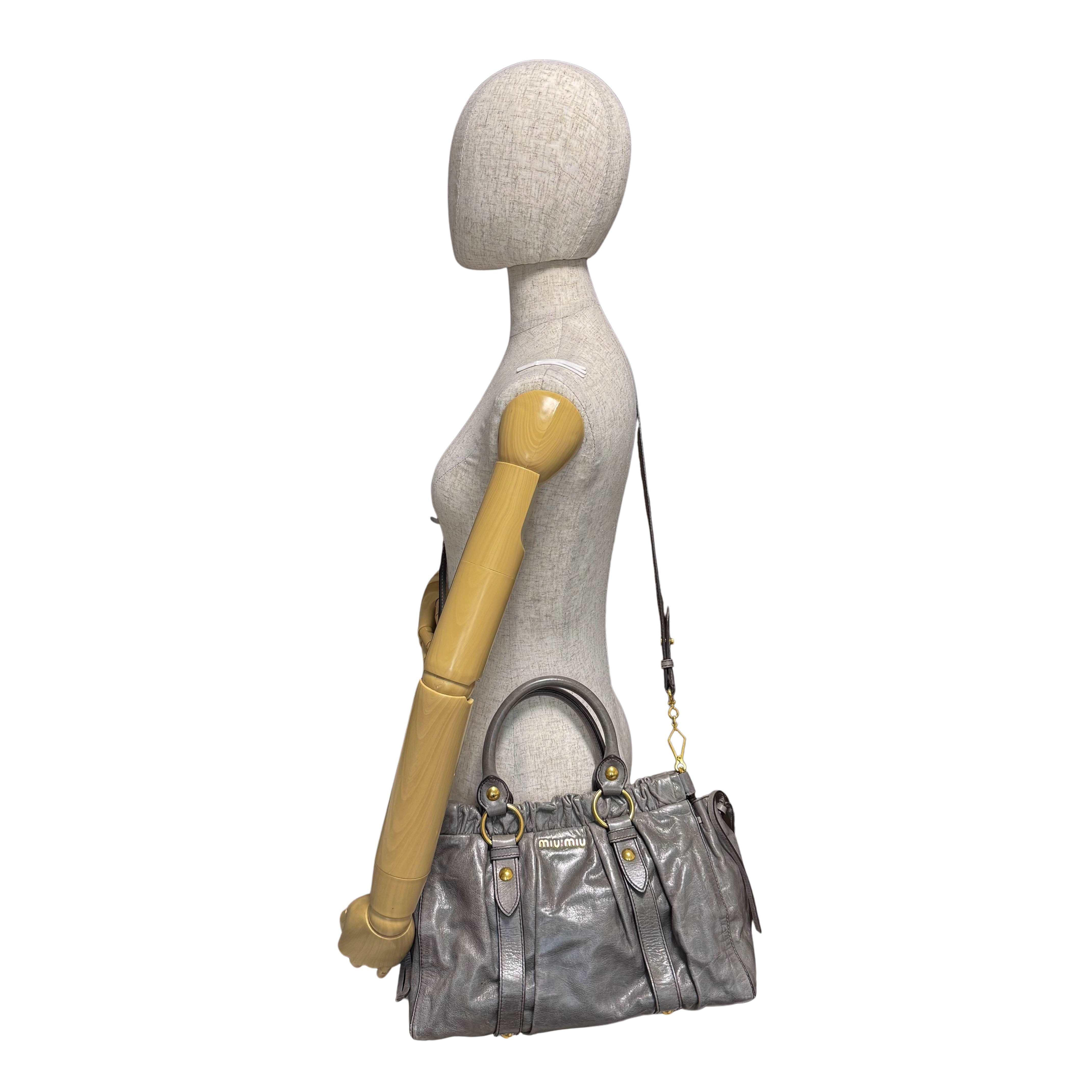 Vitello Grey Leather Top Handle Bag