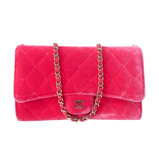 Matelassé Mini Pink Velvet Shoulder Bag