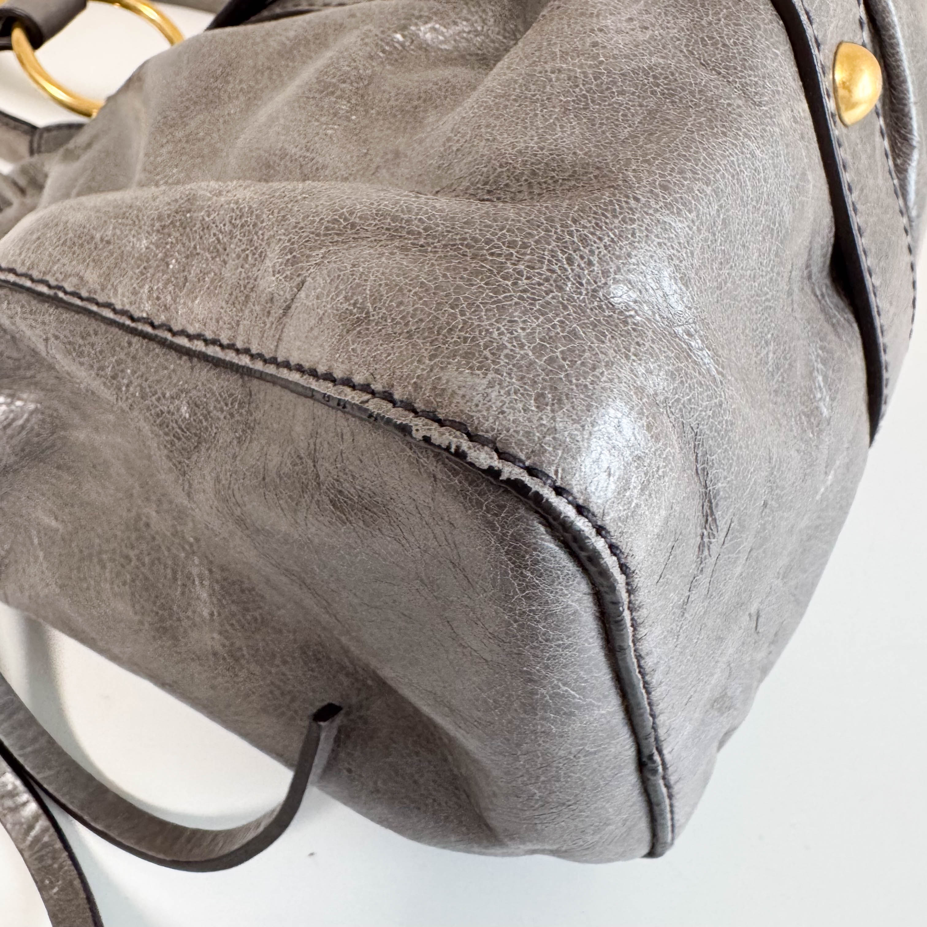 Vitello Grey Leather Top Handle Bag