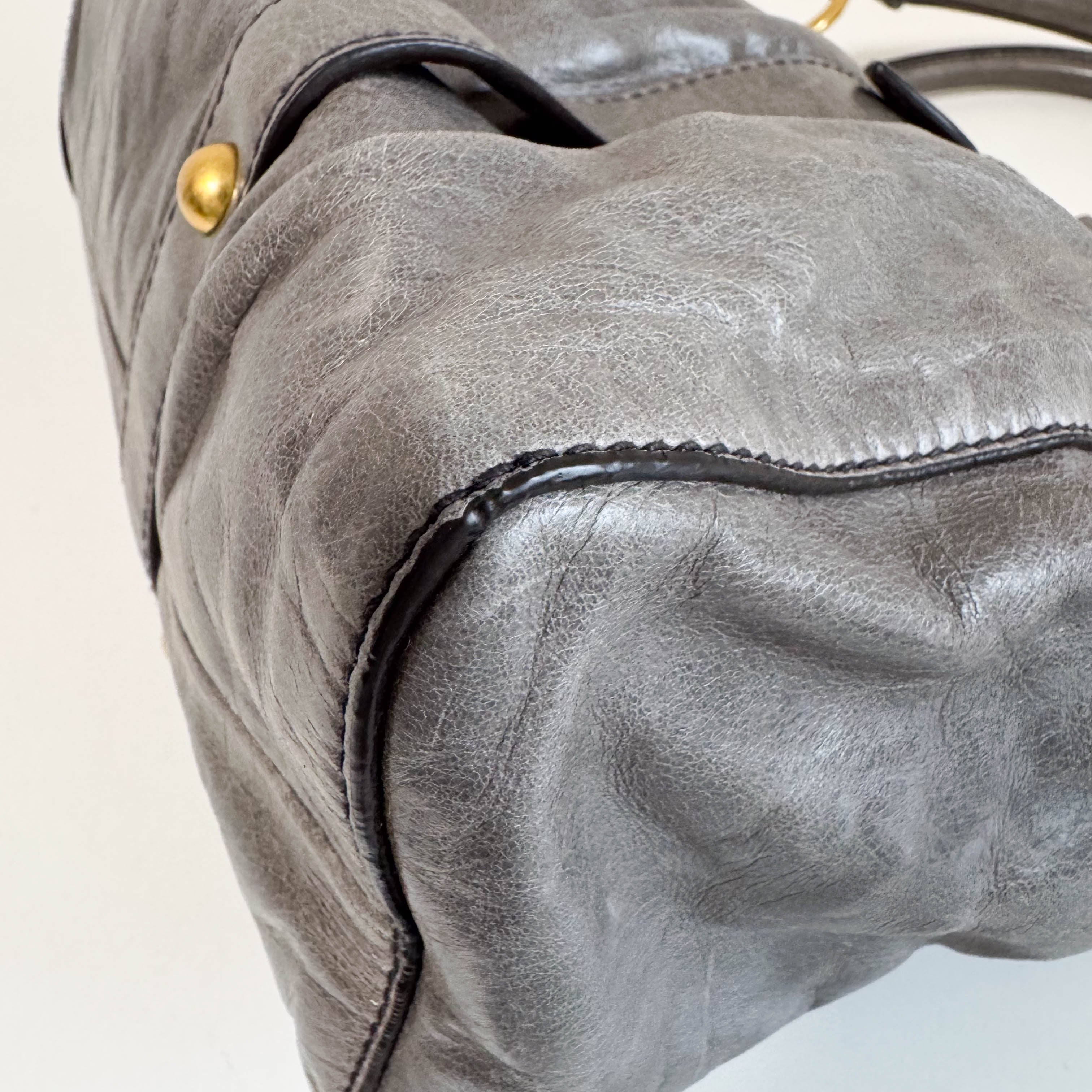 Vitello Grey Leather Top Handle Bag