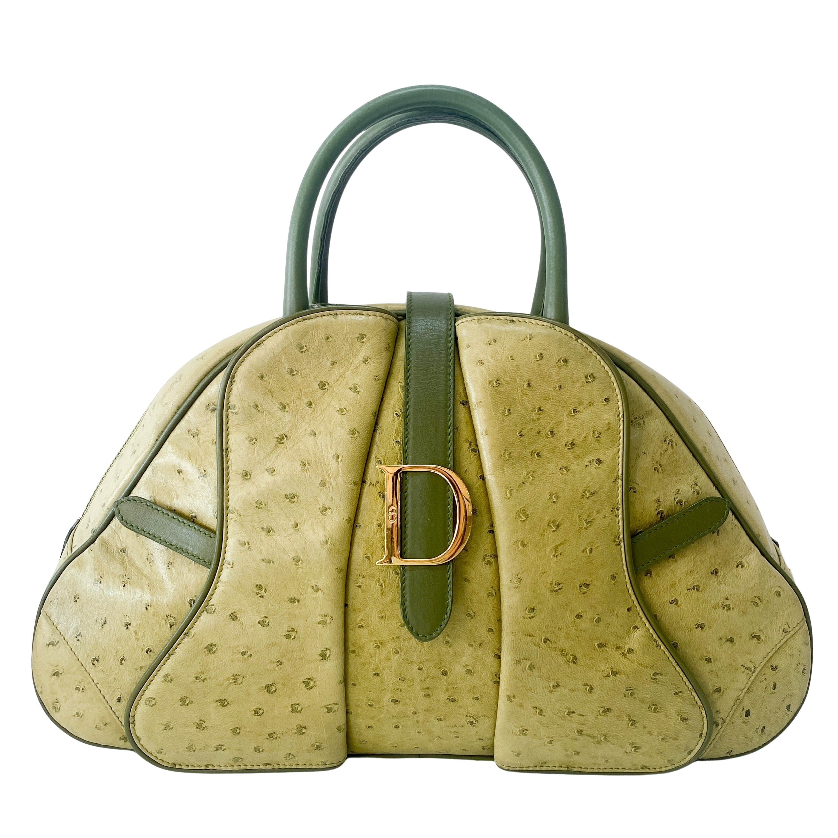 Green Leather Saddle Bowler Bag