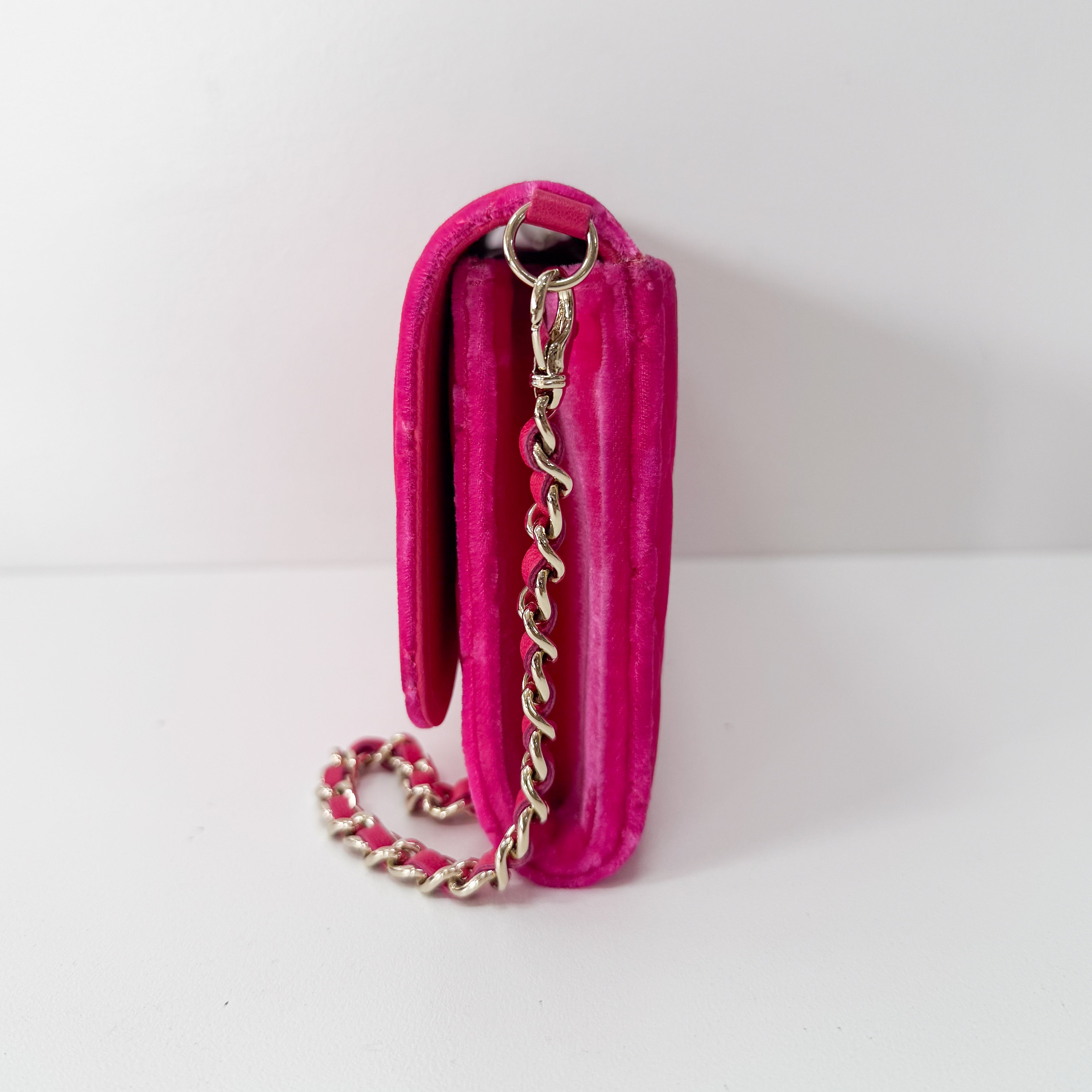 Matelassé Mini Pink Velvet Shoulder Bag