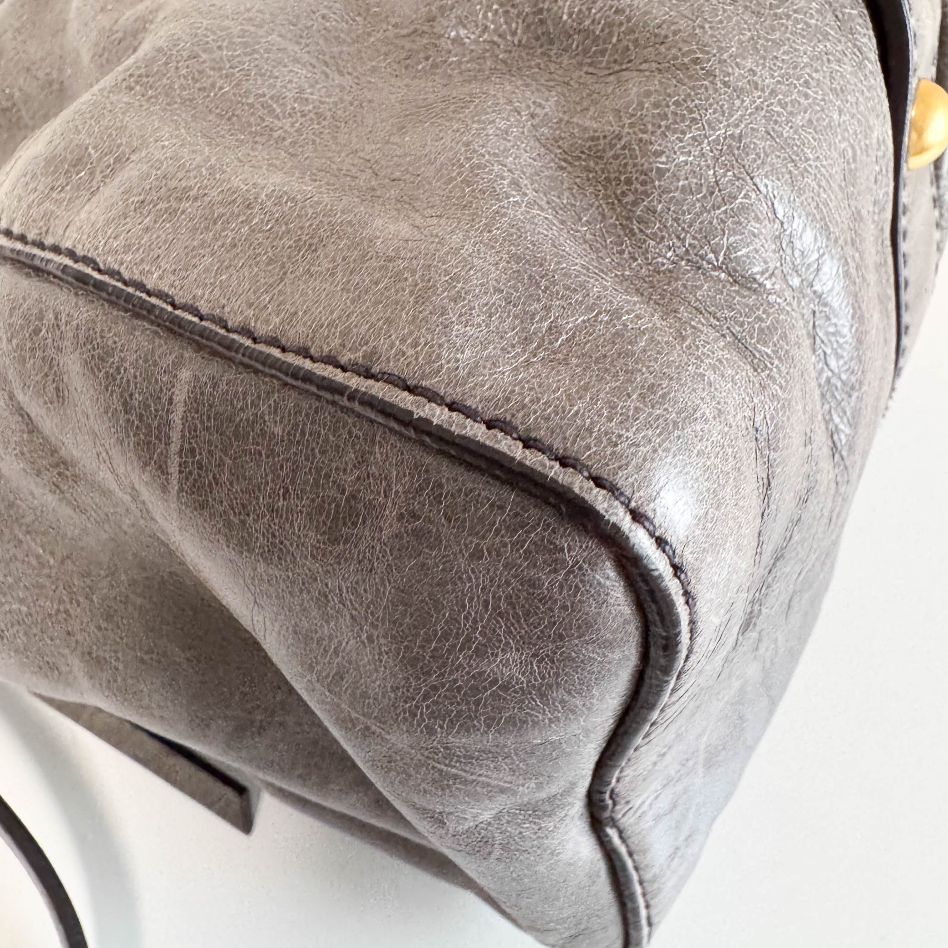 Vitello Grey Leather Top Handle Bag