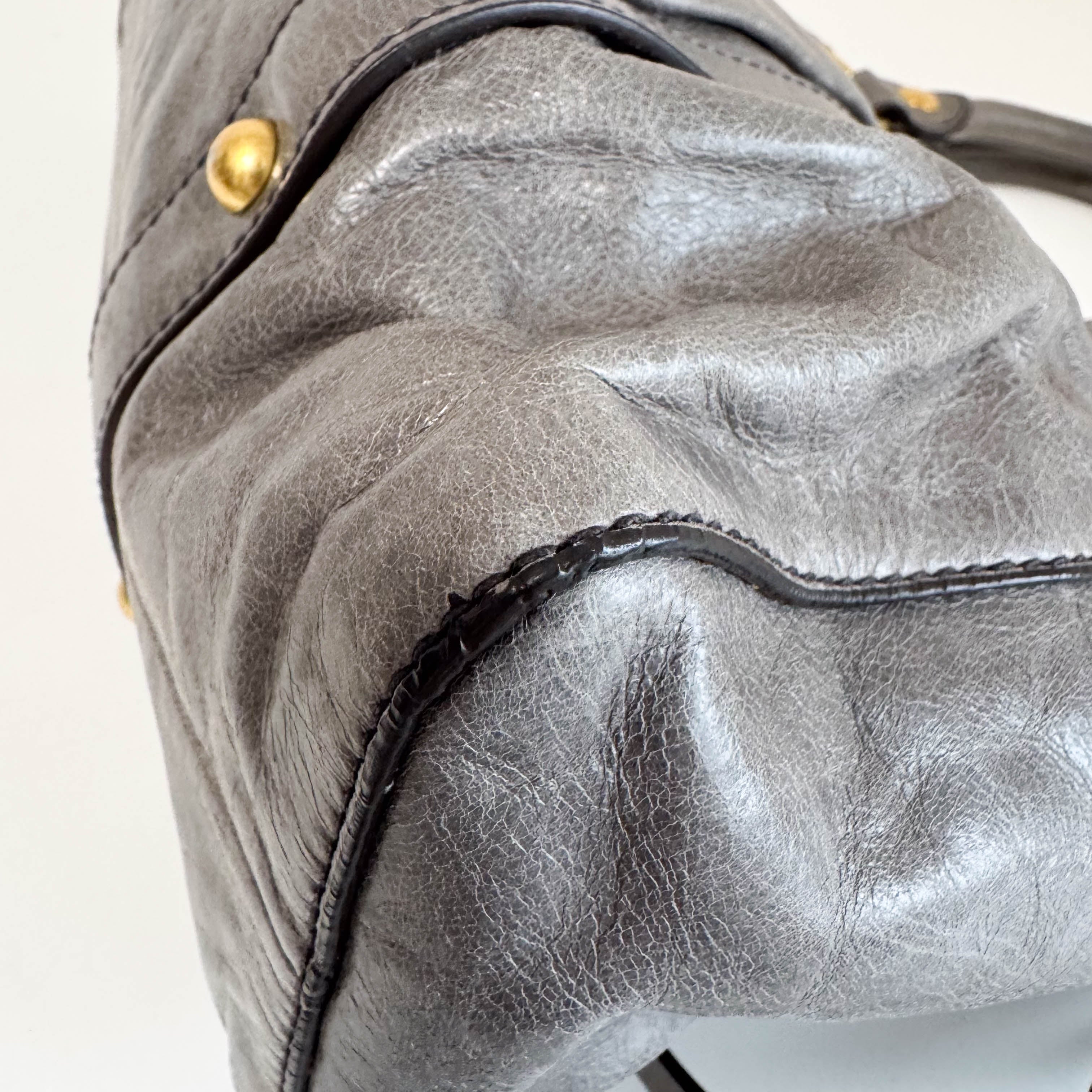 Vitello Grey Leather Top Handle Bag