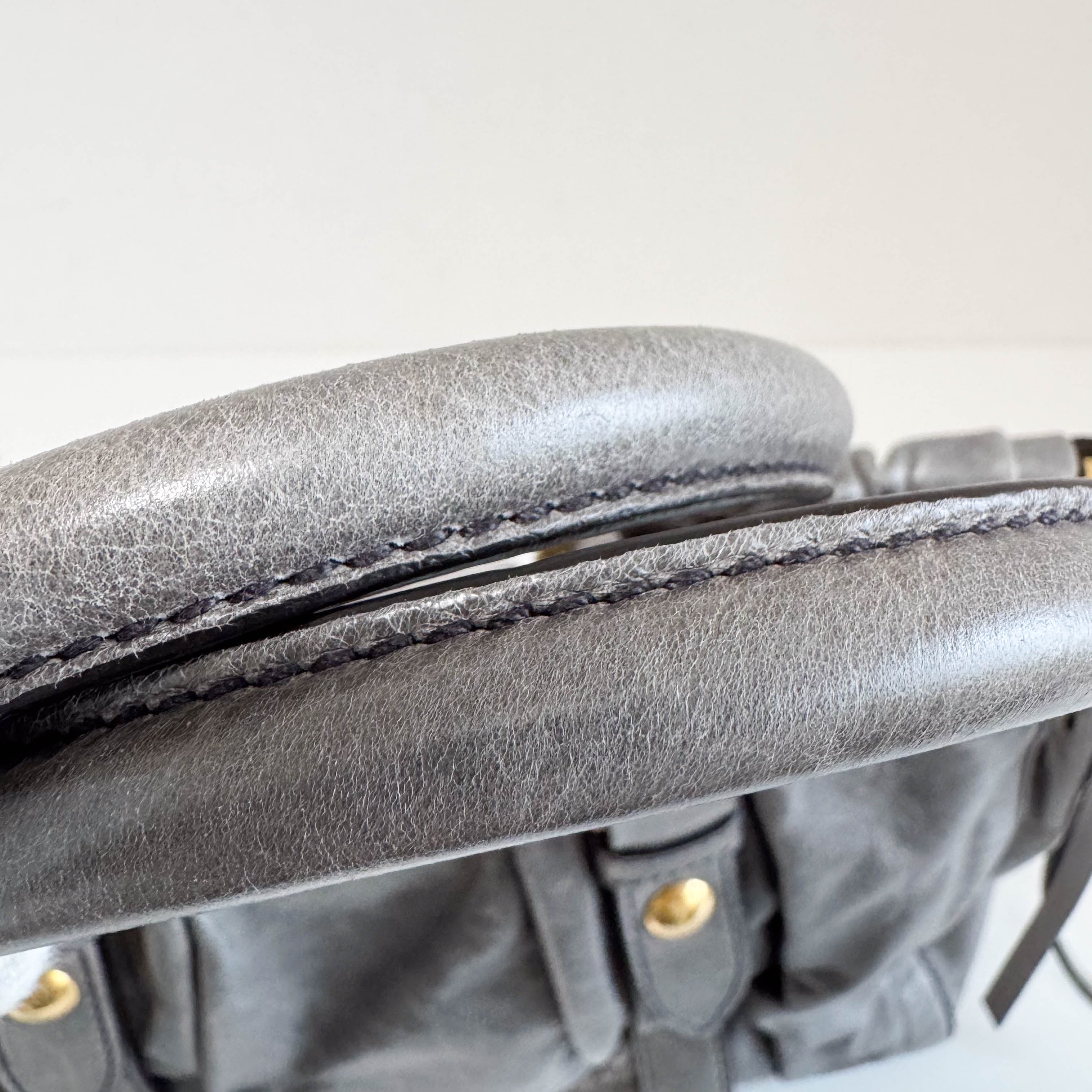 Vitello Grey Leather Top Handle Bag