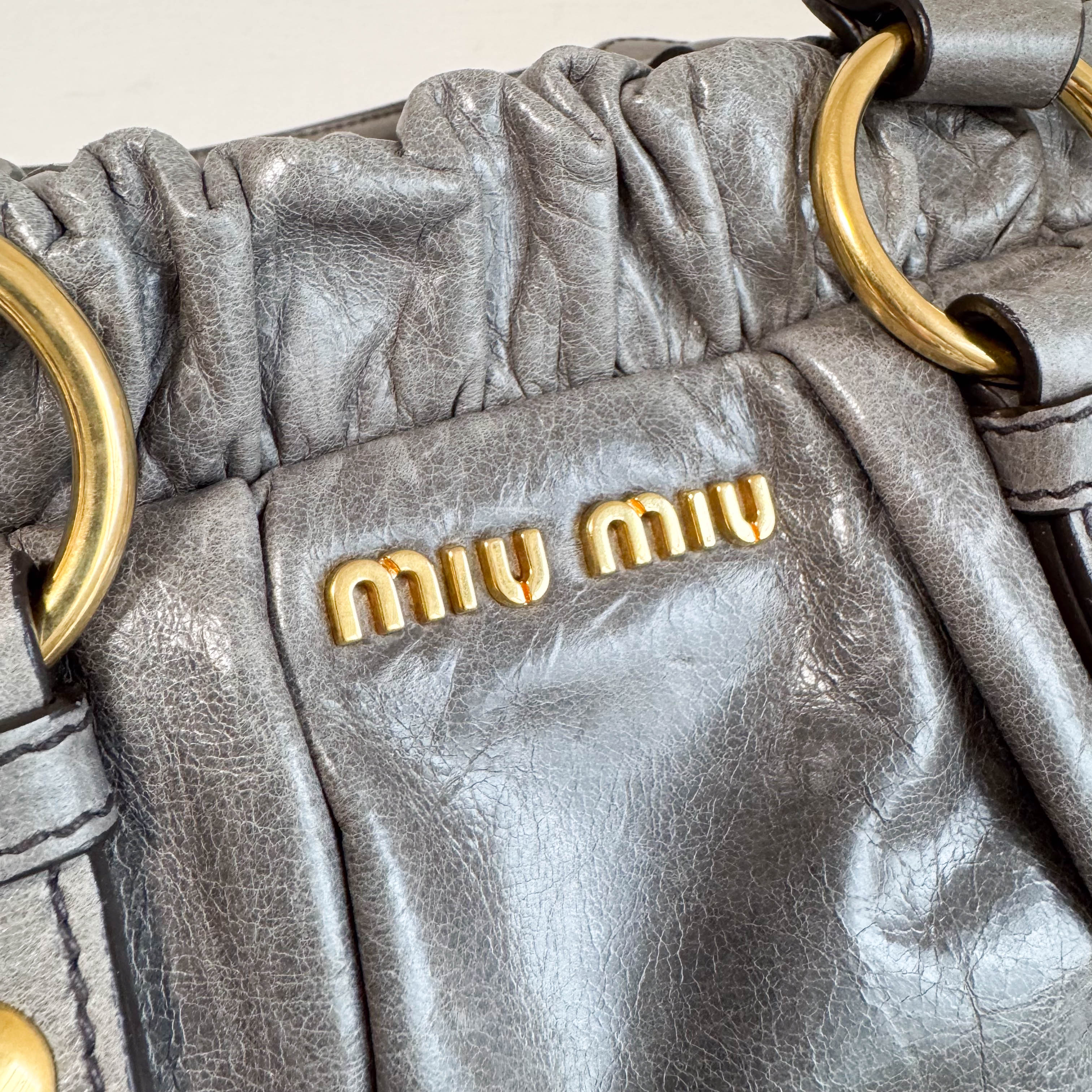 Vitello Grey Leather Top Handle Bag