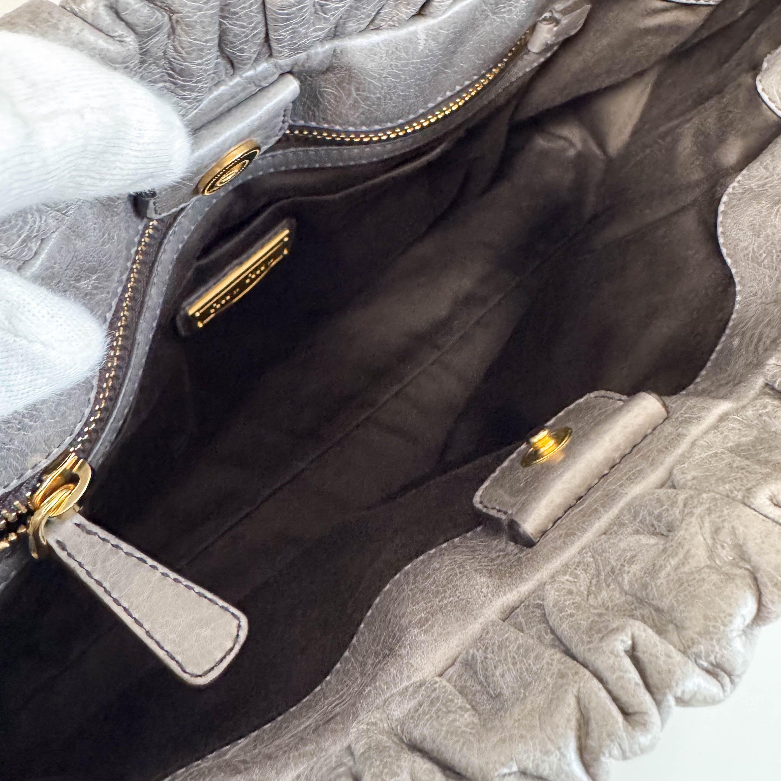 Vitello Grey Leather Top Handle Bag