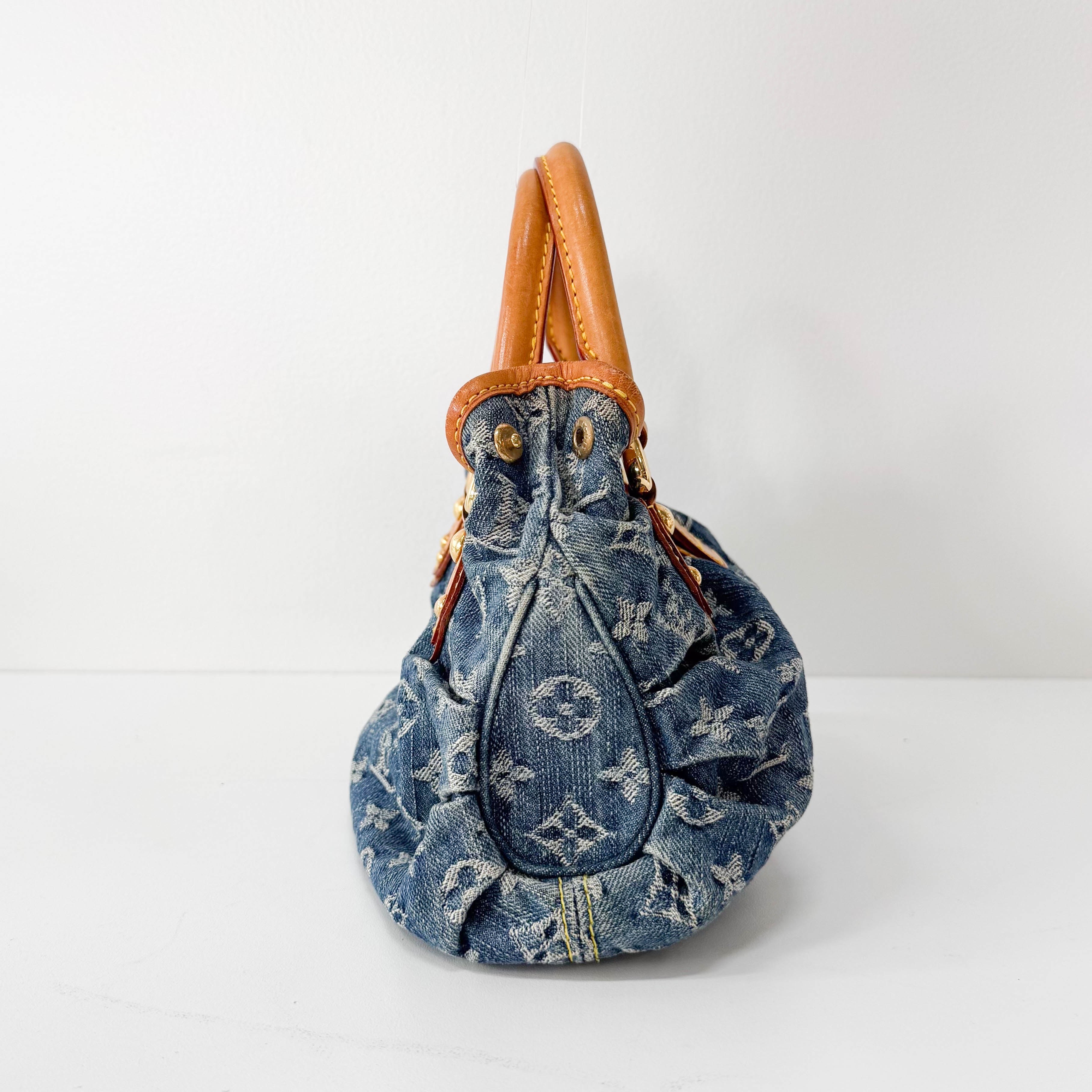 Pleaty Blue Denim Monogram Bag