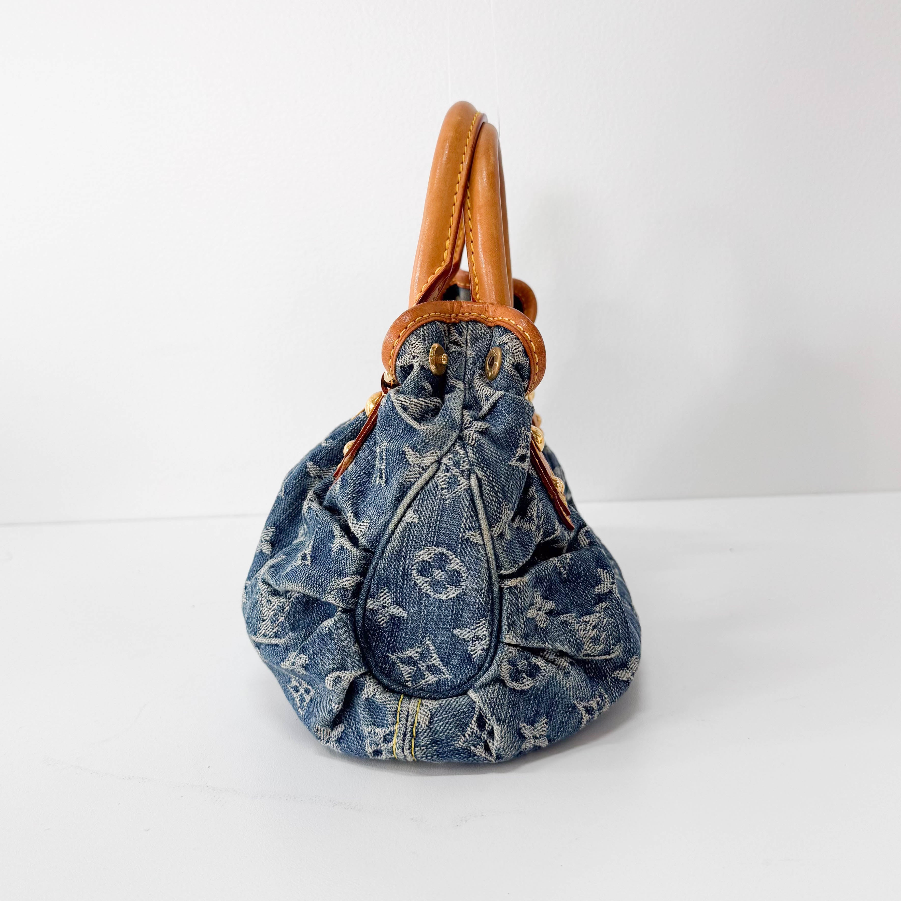 Pleaty Blue Denim Monogram Bag