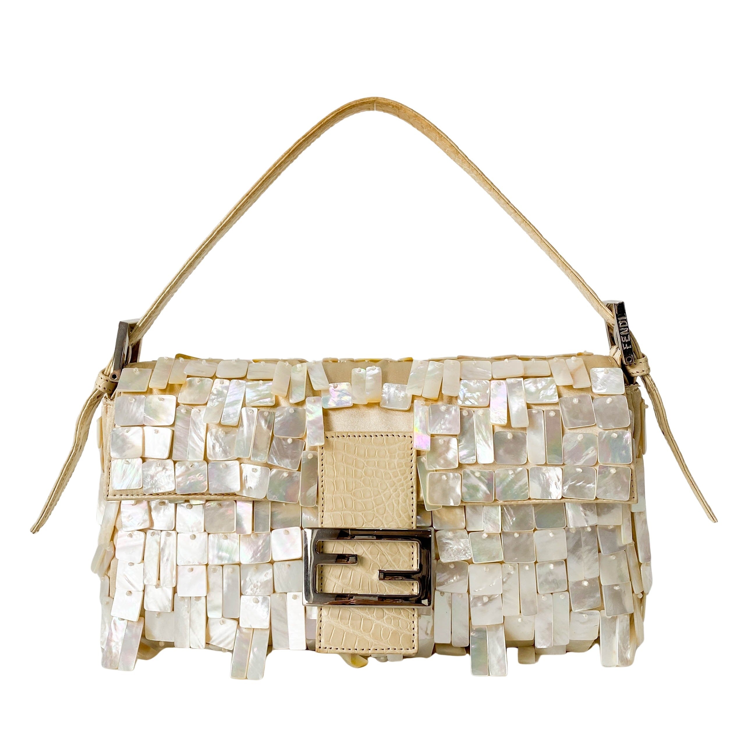Limited Edition Baguette Mother of Pearl Gold Satin Shoulder Bag