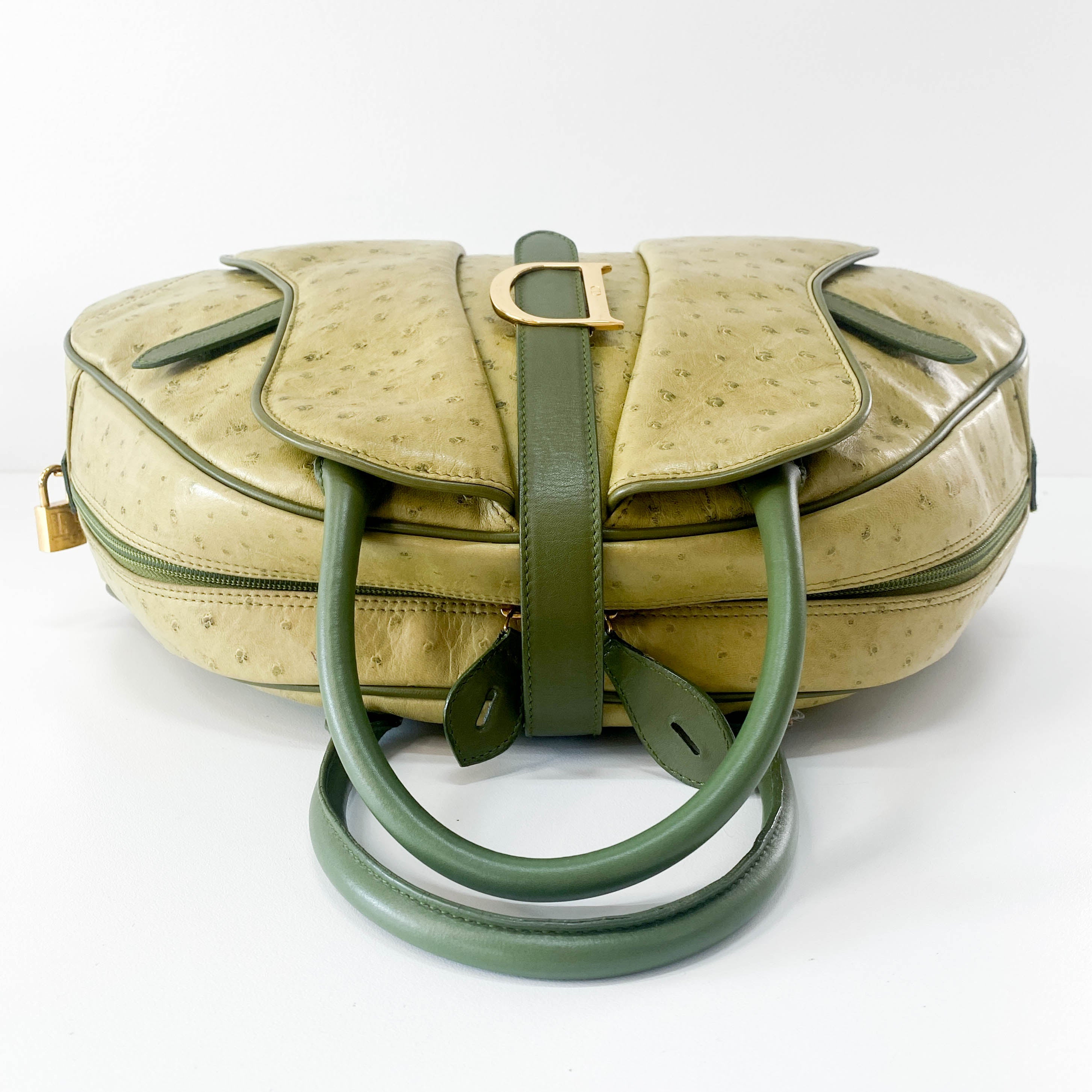 Green Leather Saddle Bowler Bag