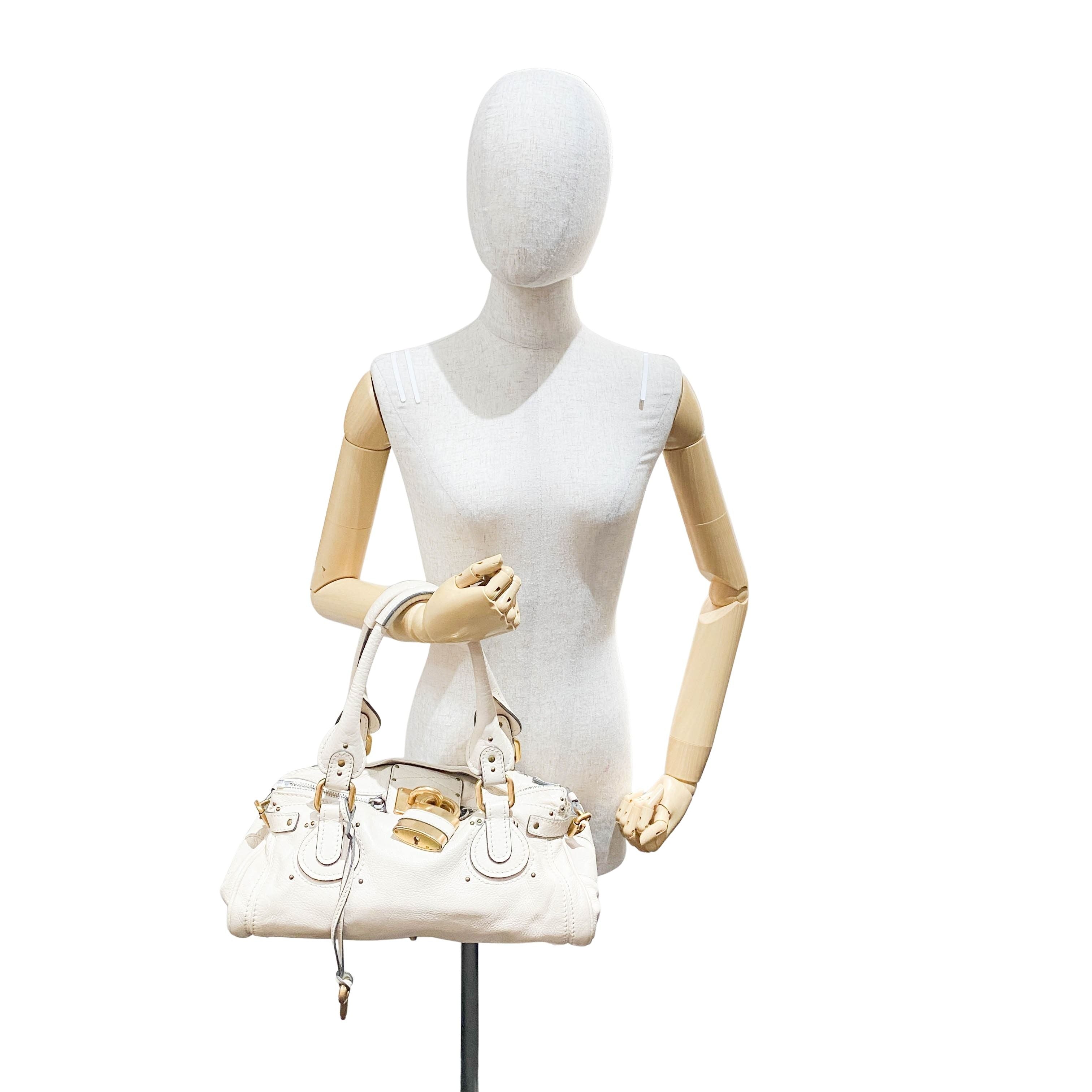 Paddington Beige Calfskin Leather Shoulder Bag