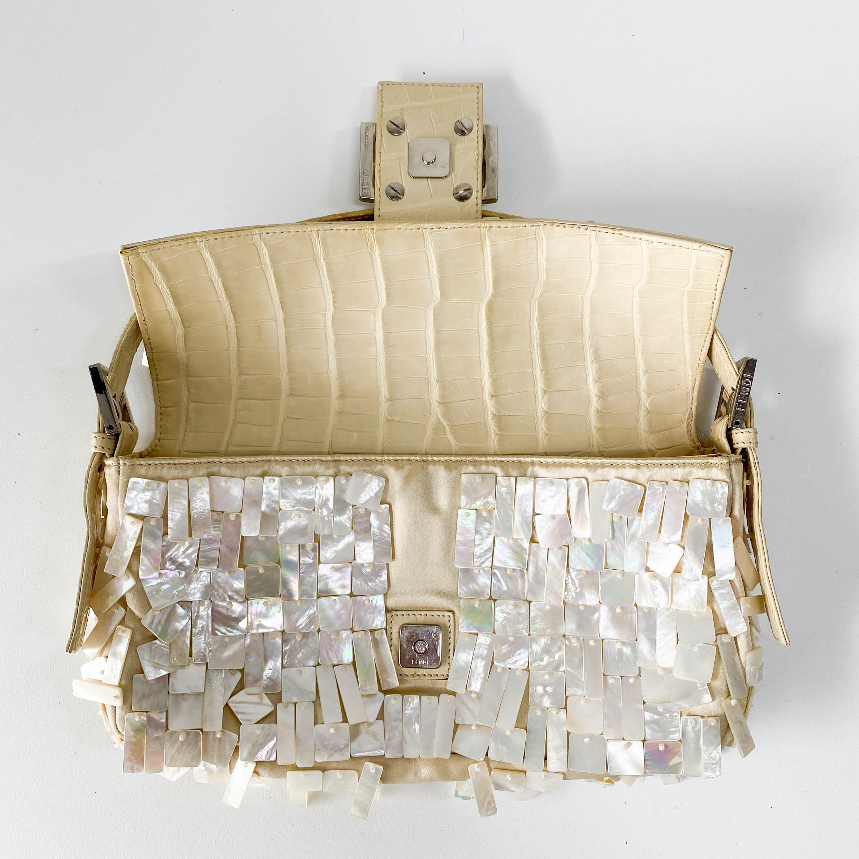 Limited Edition Baguette Mother of Pearl Gold Satin Shoulder Bag