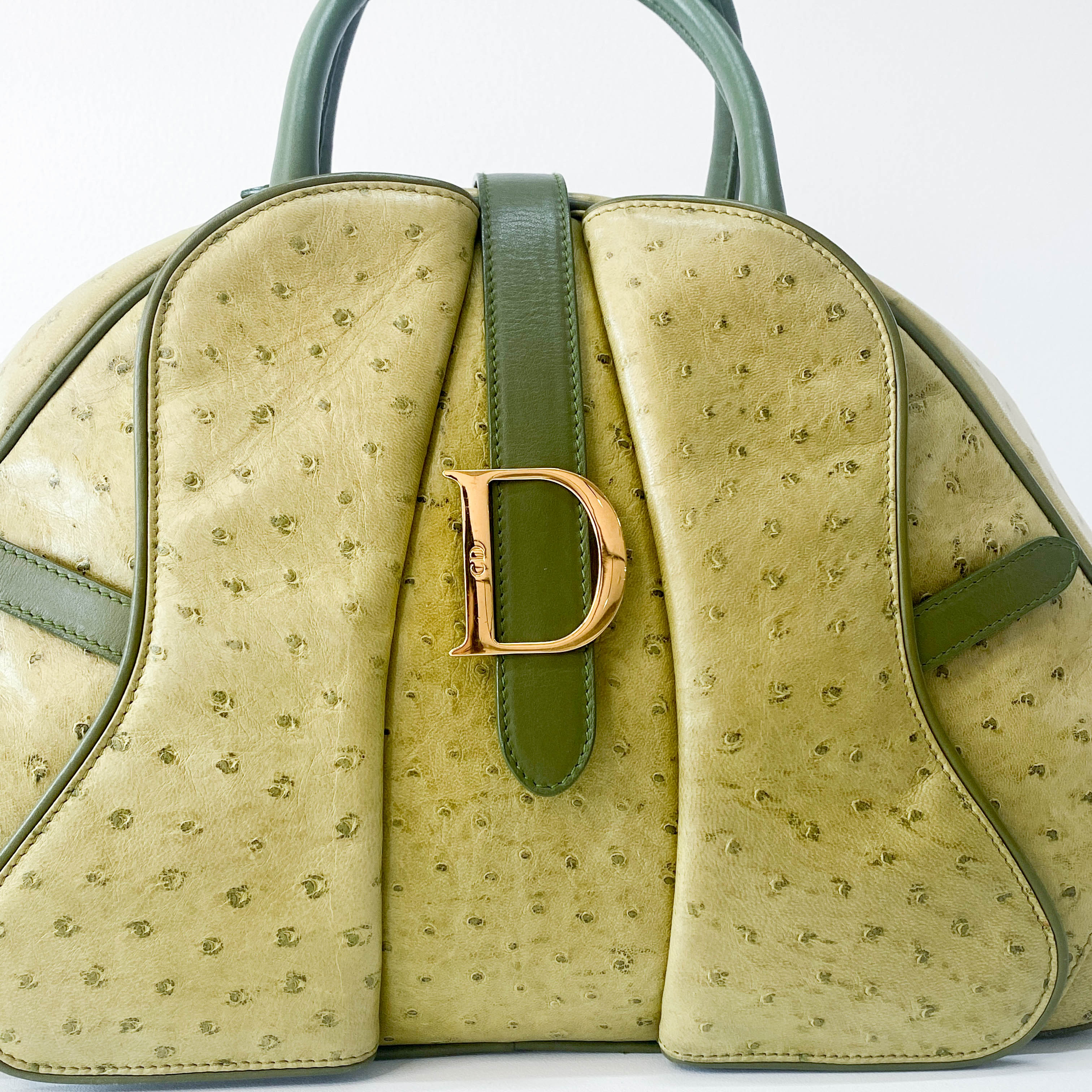 Green Leather Saddle Bowler Bag