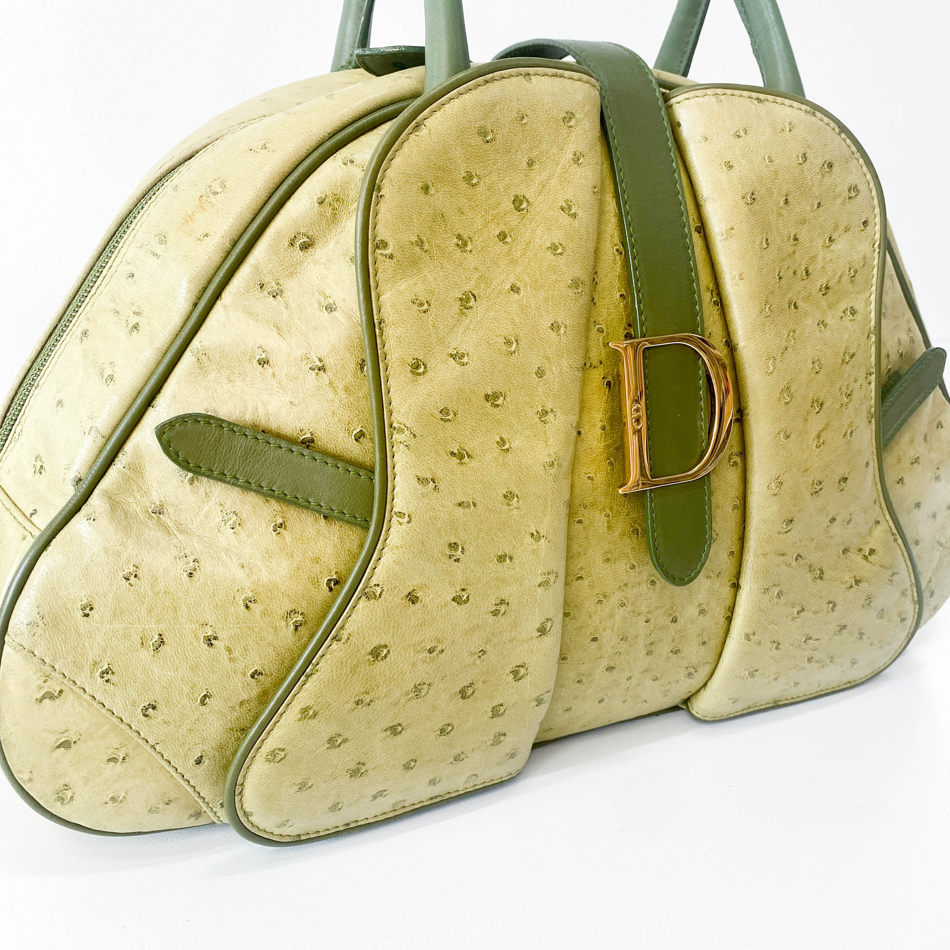 Green Leather Saddle Bowler Bag