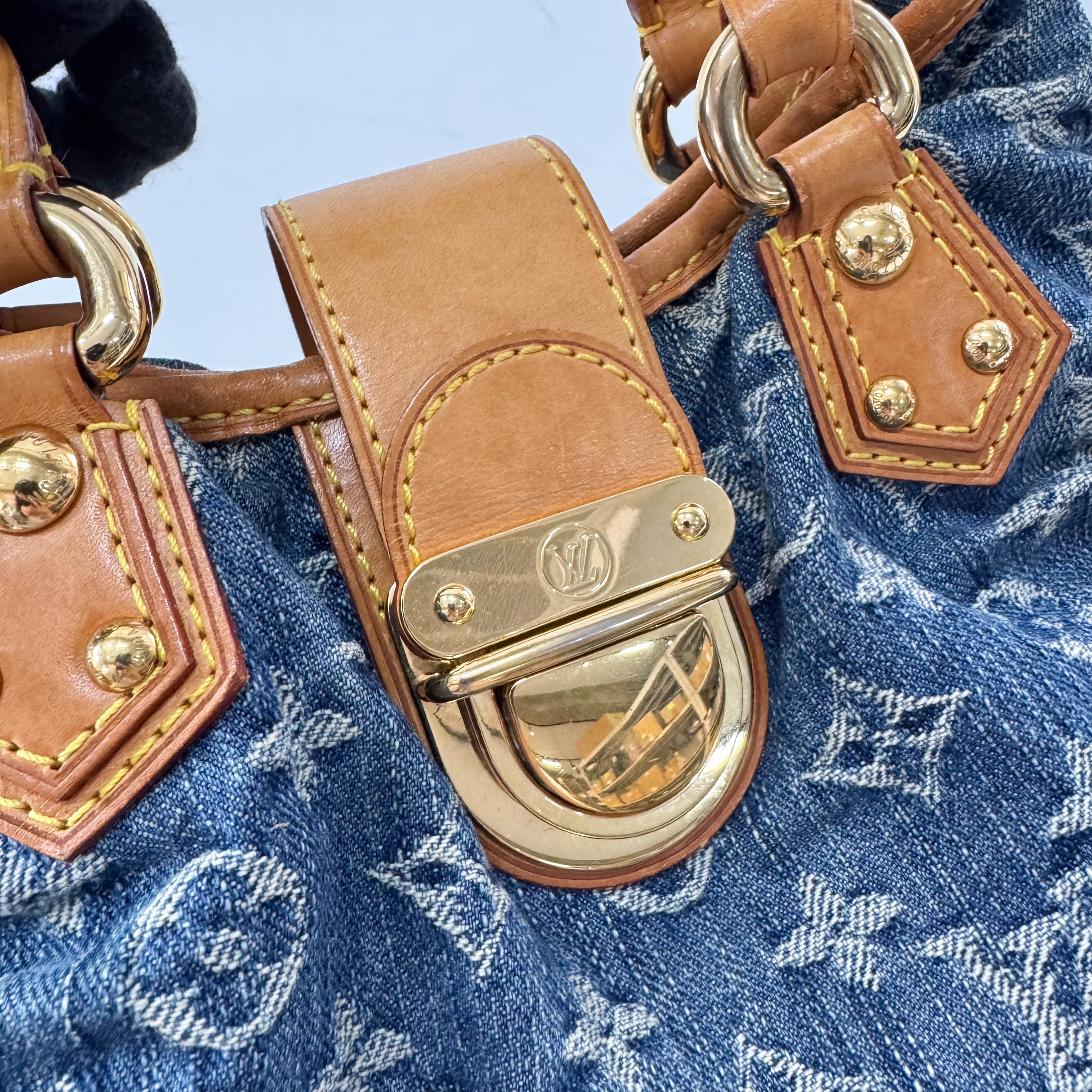 Pleaty Blue Denim Monogram Bag