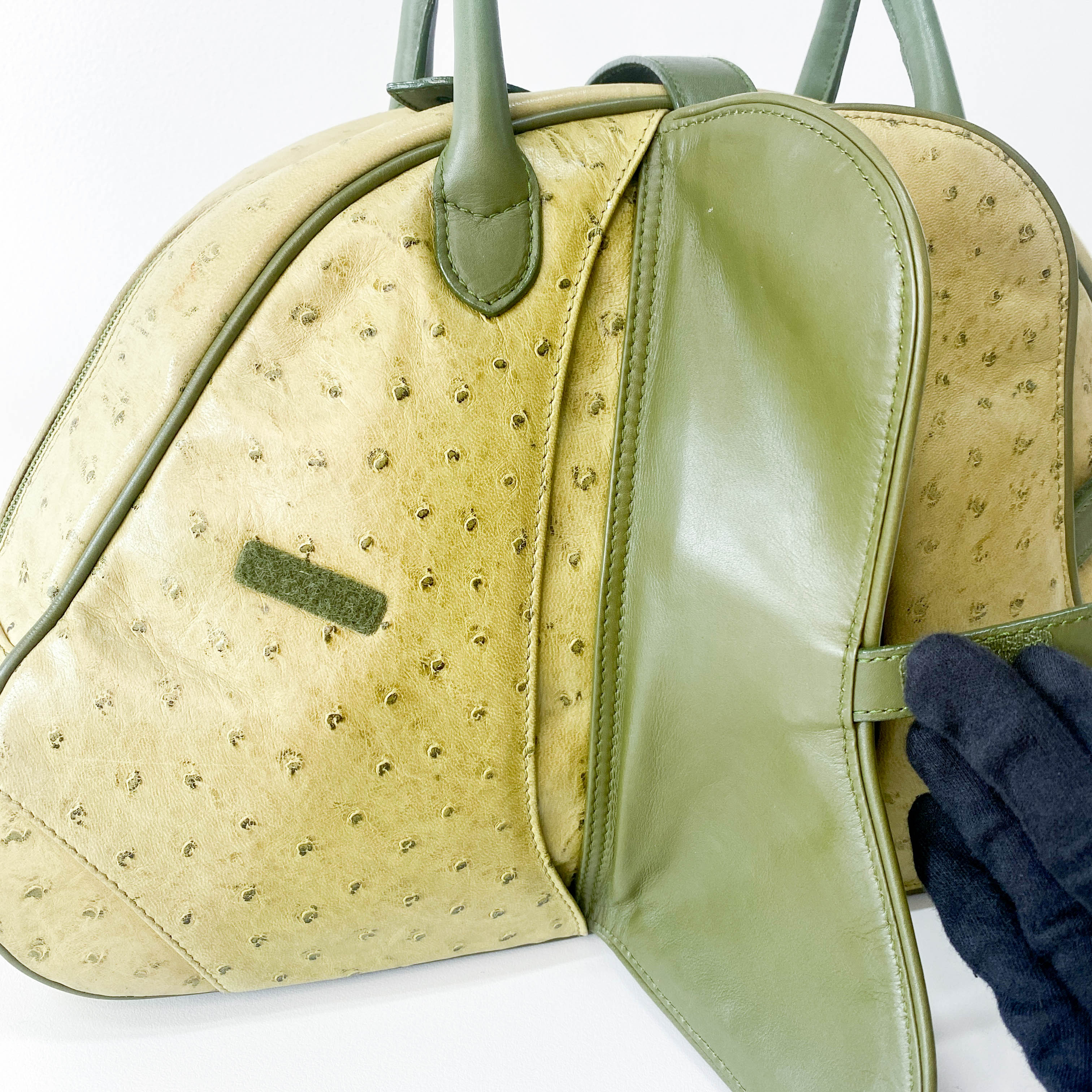 Green Leather Saddle Bowler Bag