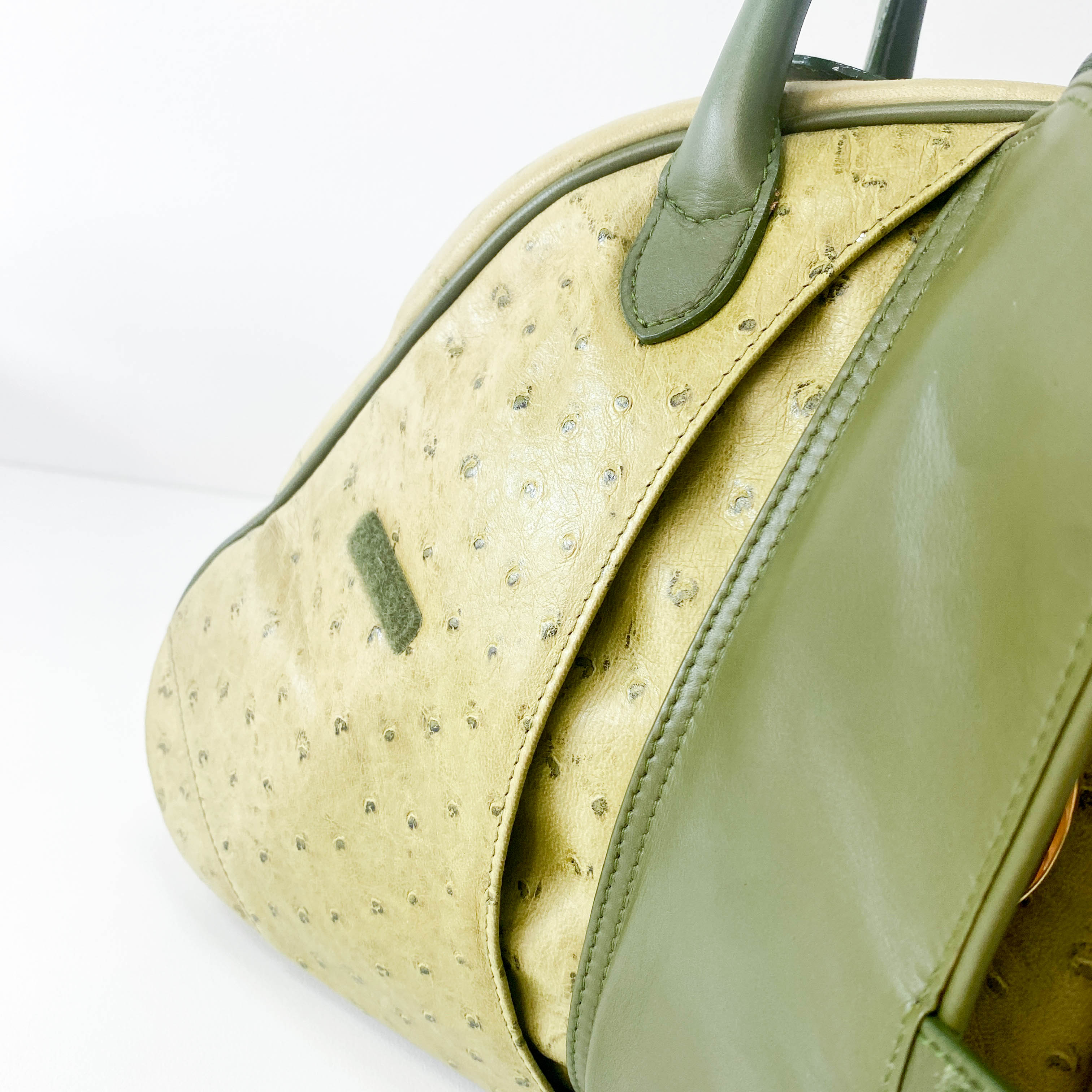 Green Leather Saddle Bowler Bag