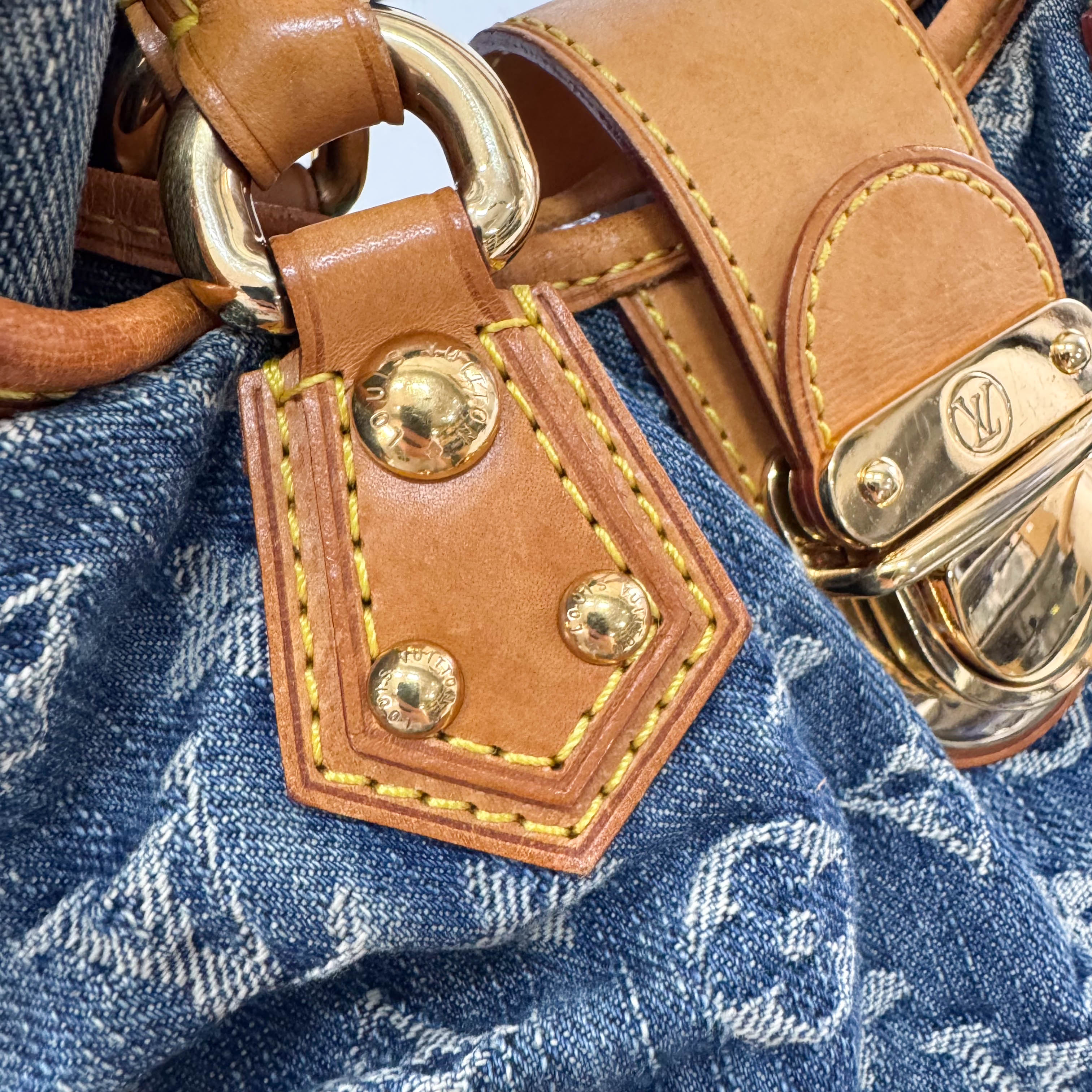 Pleaty Blue Denim Monogram Bag