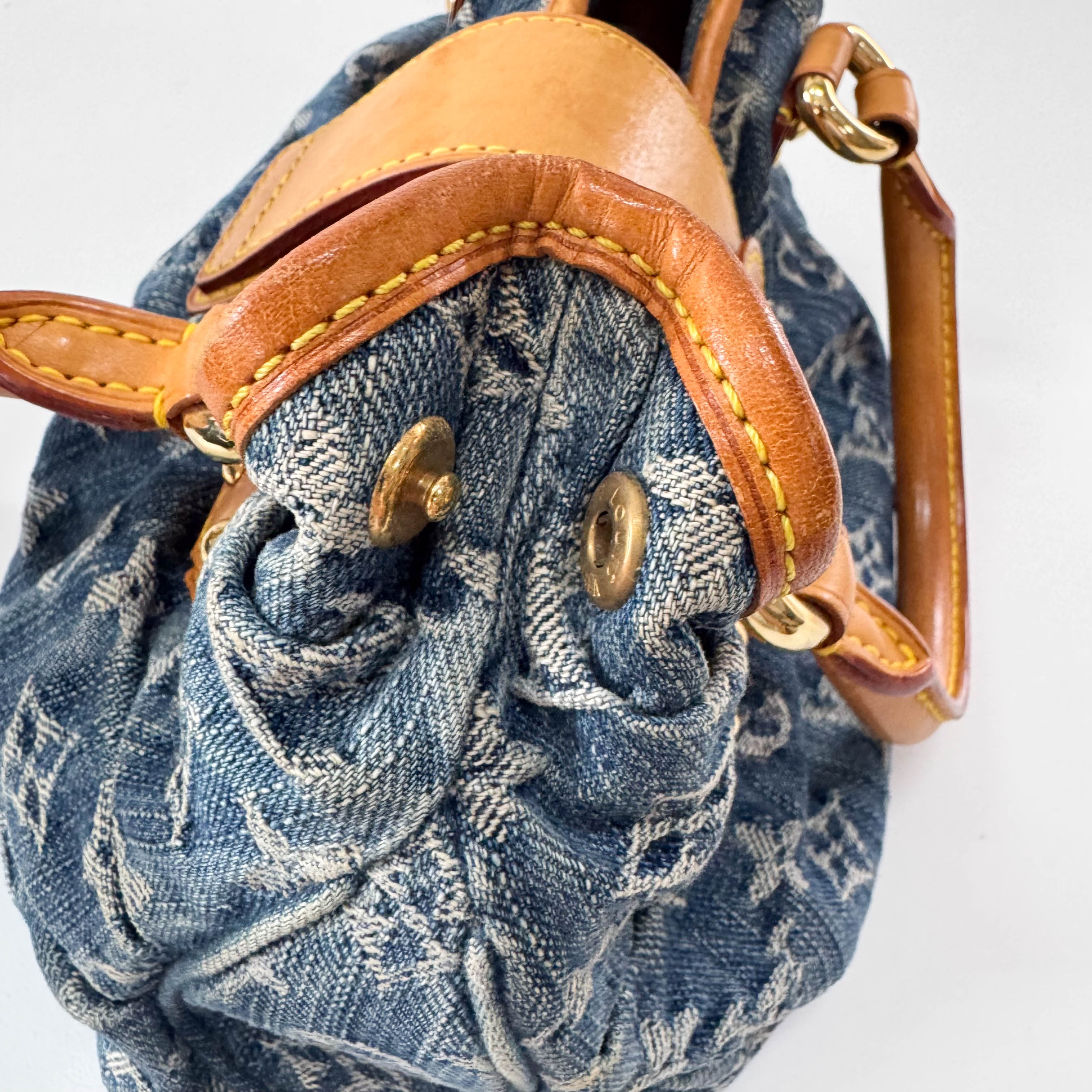 Pleaty Blue Denim Monogram Bag