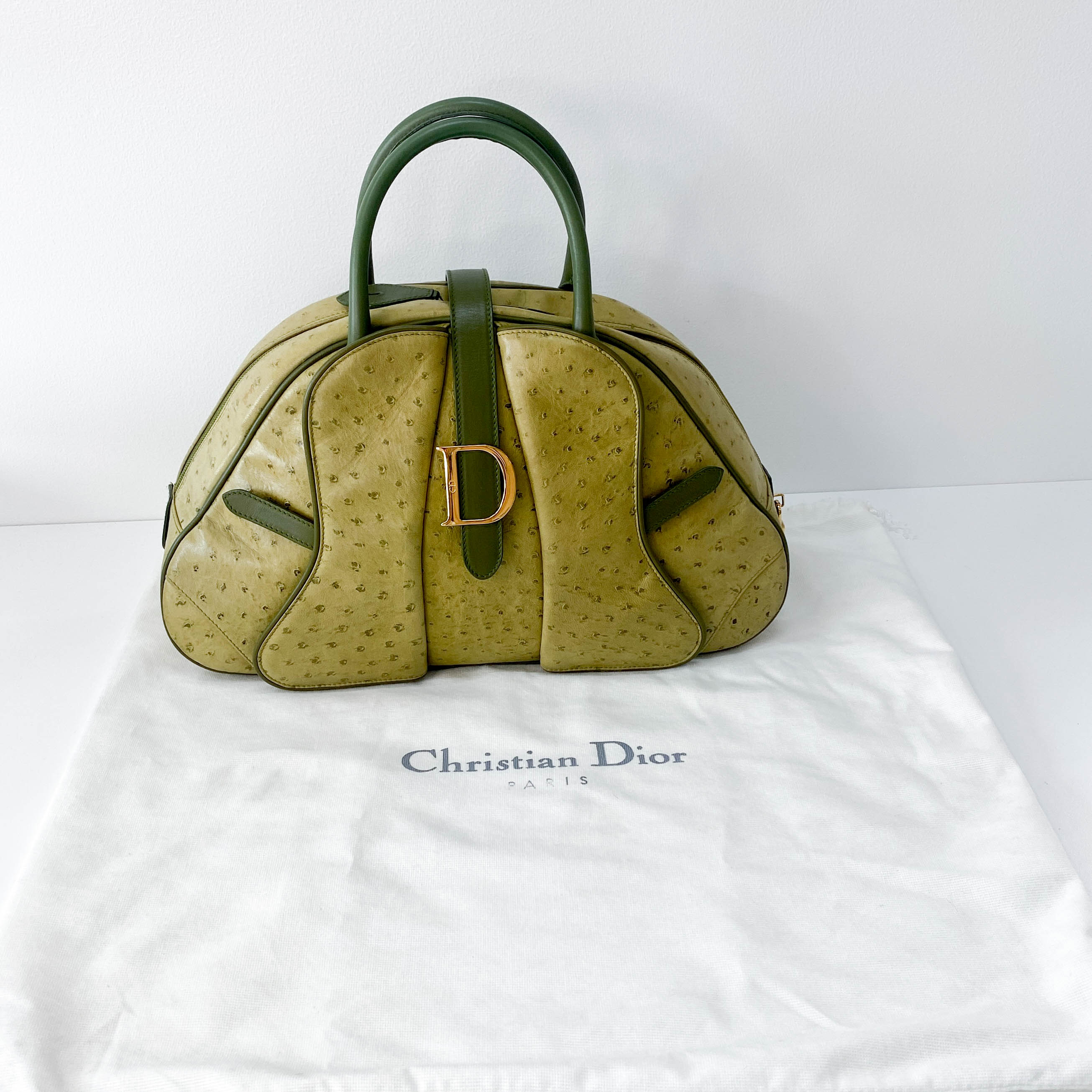 Green Leather Saddle Bowler Bag