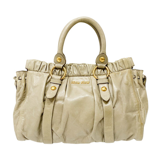 Vitello Bauletto Beige Leather Shoulder Bag