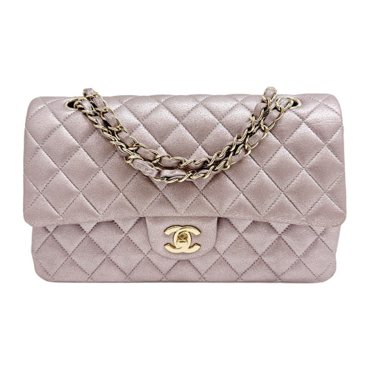 Classic Double Flap 2014 Metallic Iridescent Pink Leather Shoulder Bag