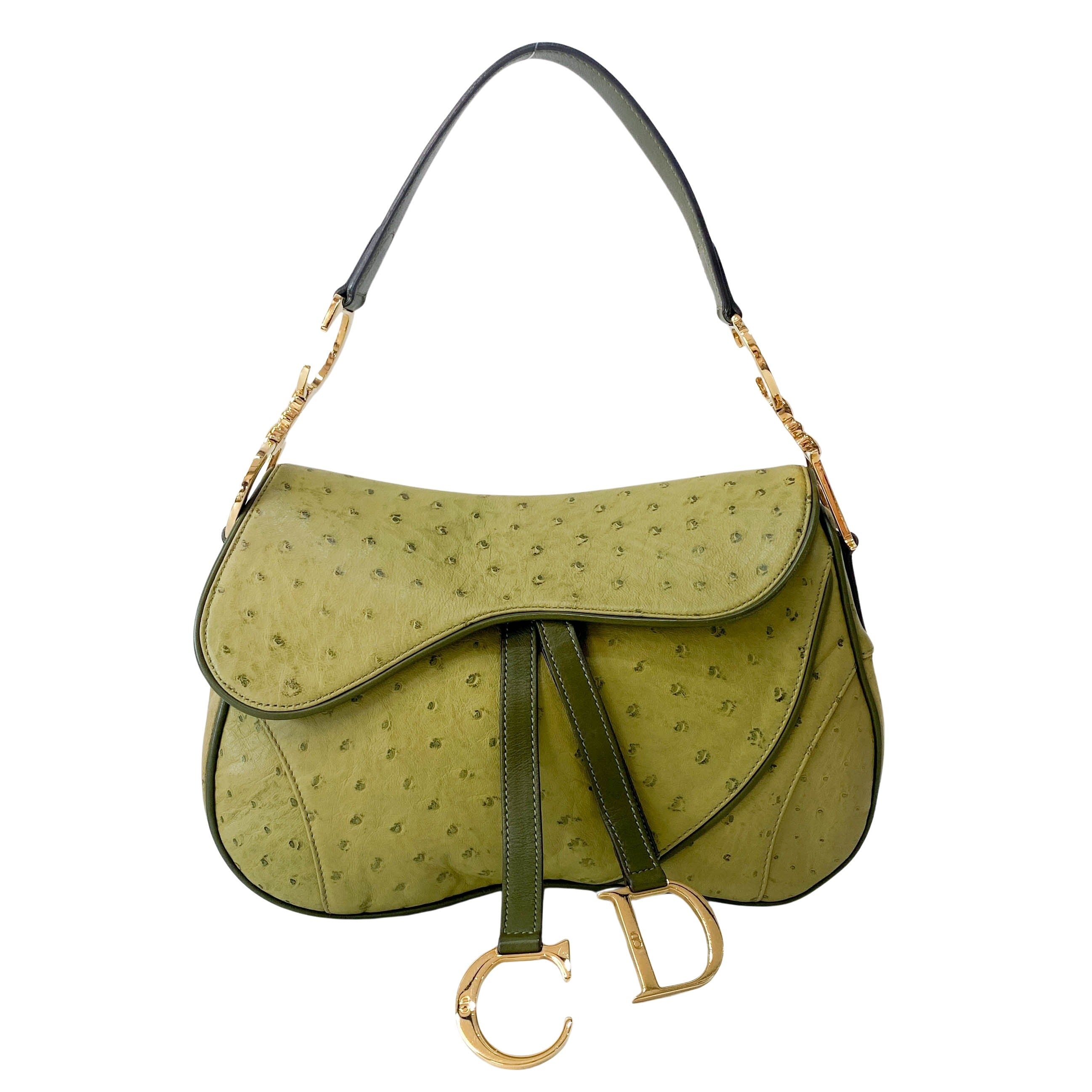 Double Saddle Green Leather Bag