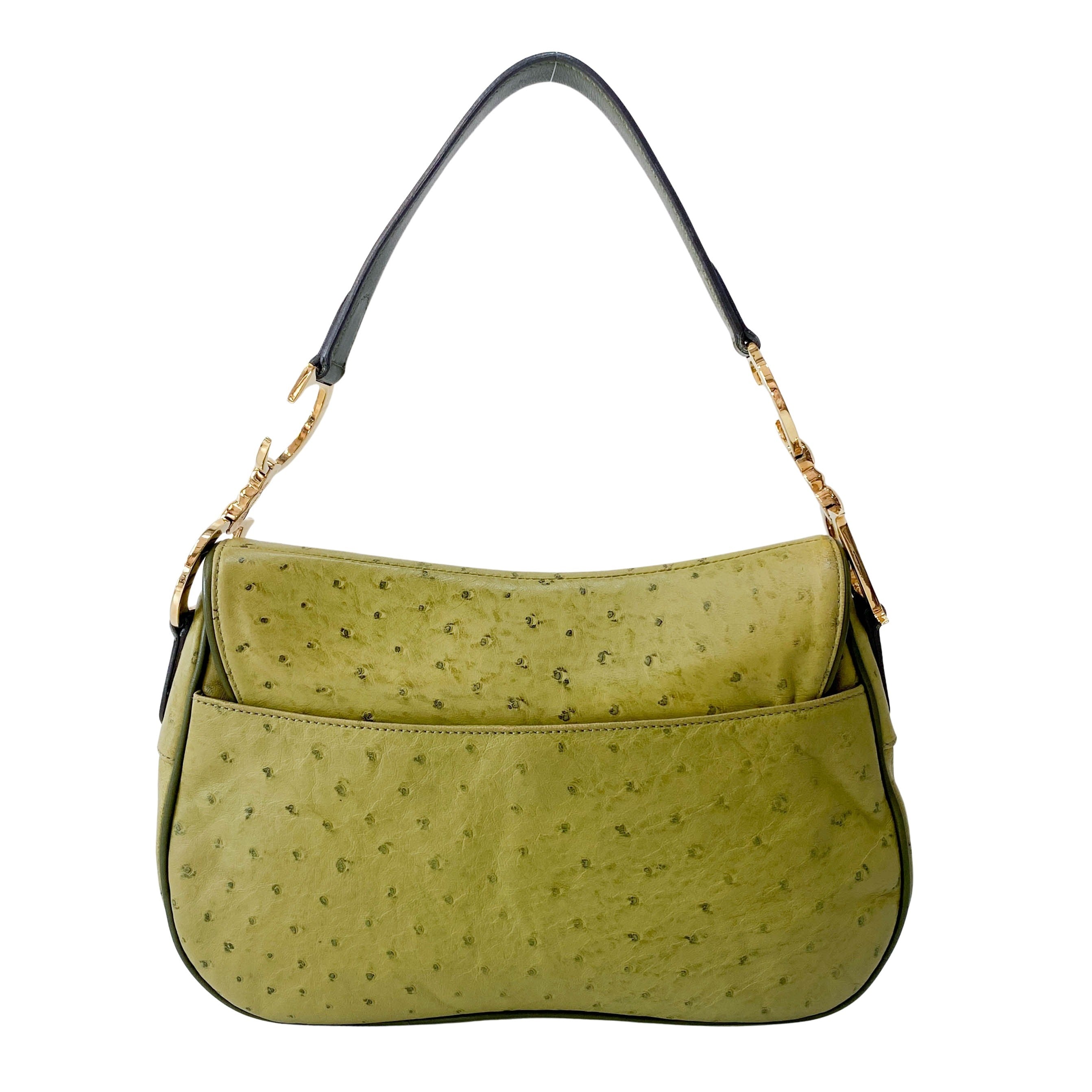 Double Saddle Green Leather Bag