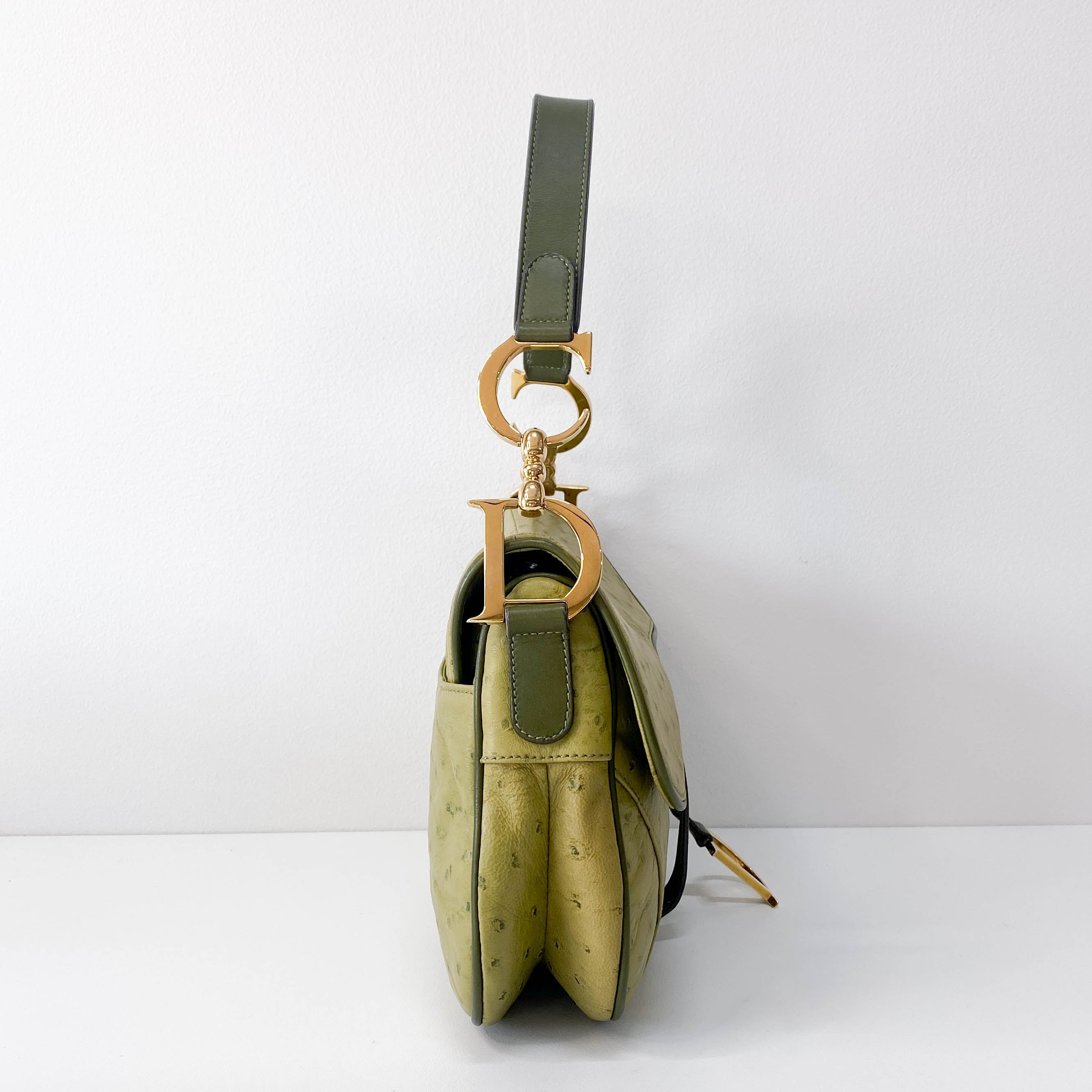 Double Saddle Green Leather Bag