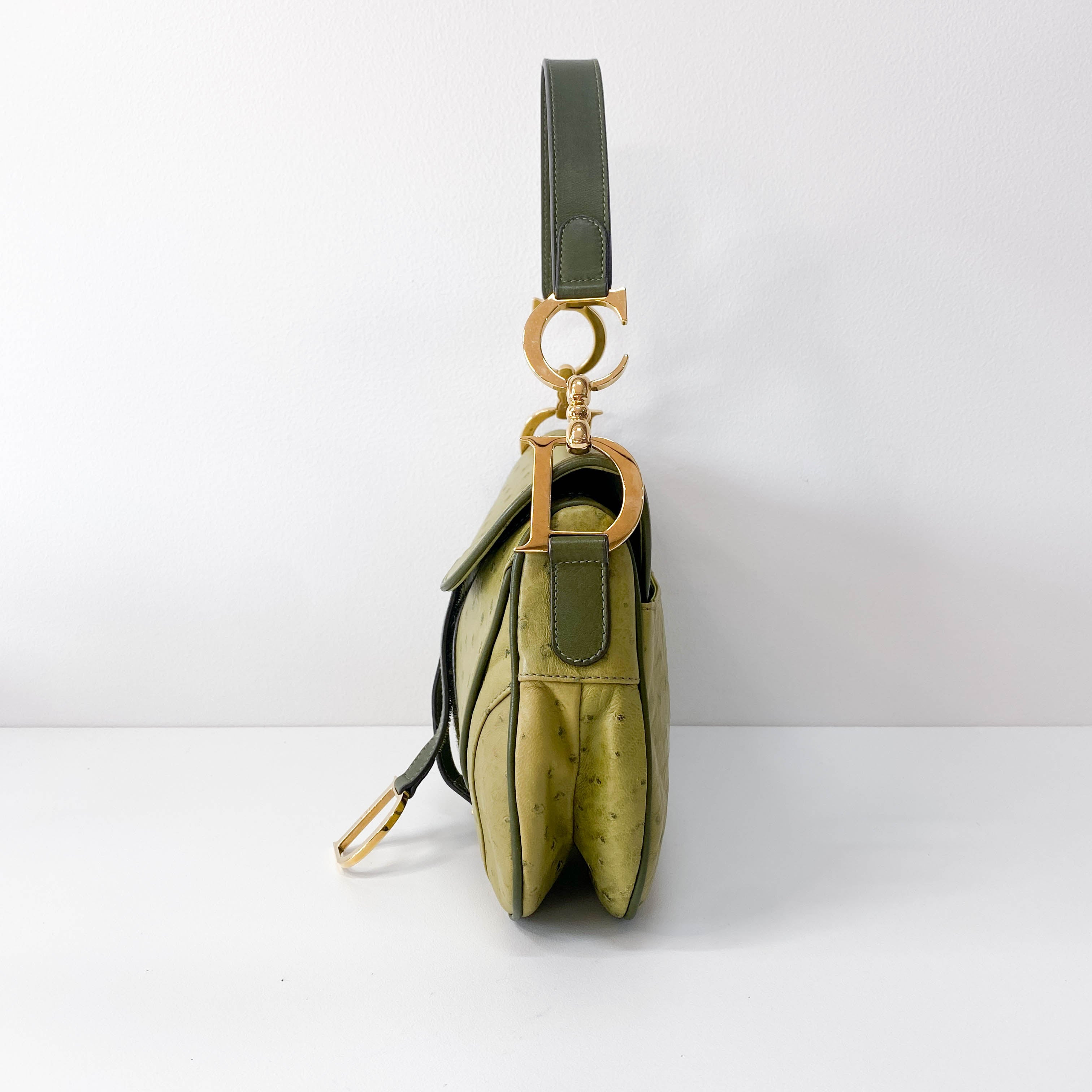 Double Saddle Green Leather Bag