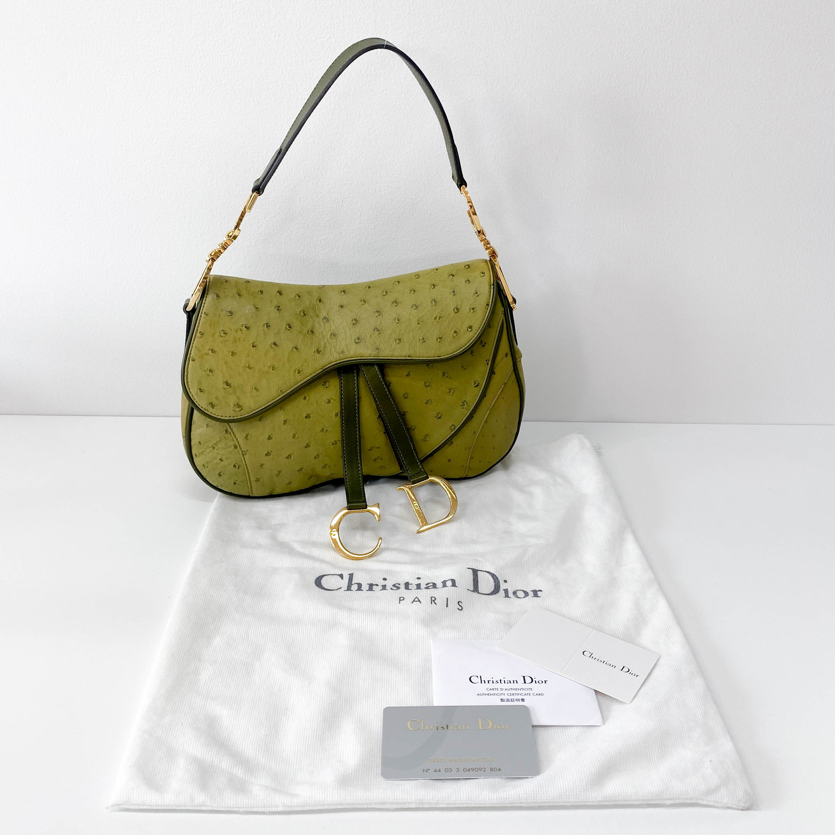 Double Saddle Green Leather Bag