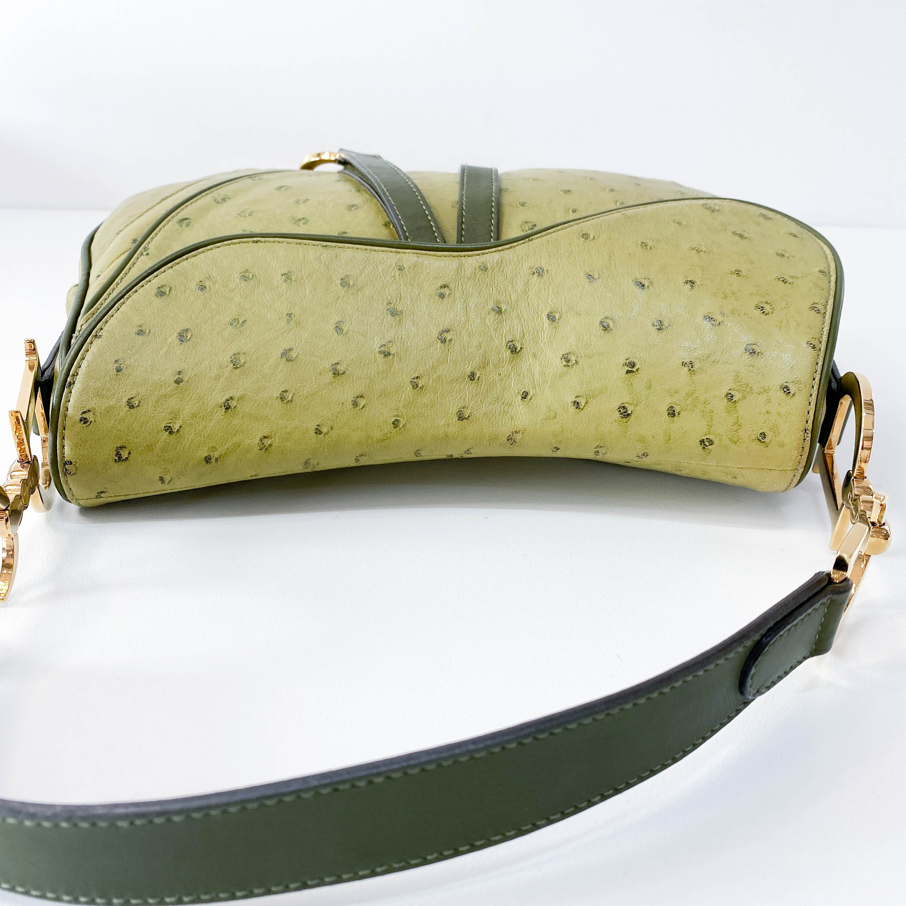 Double Saddle Green Leather Bag