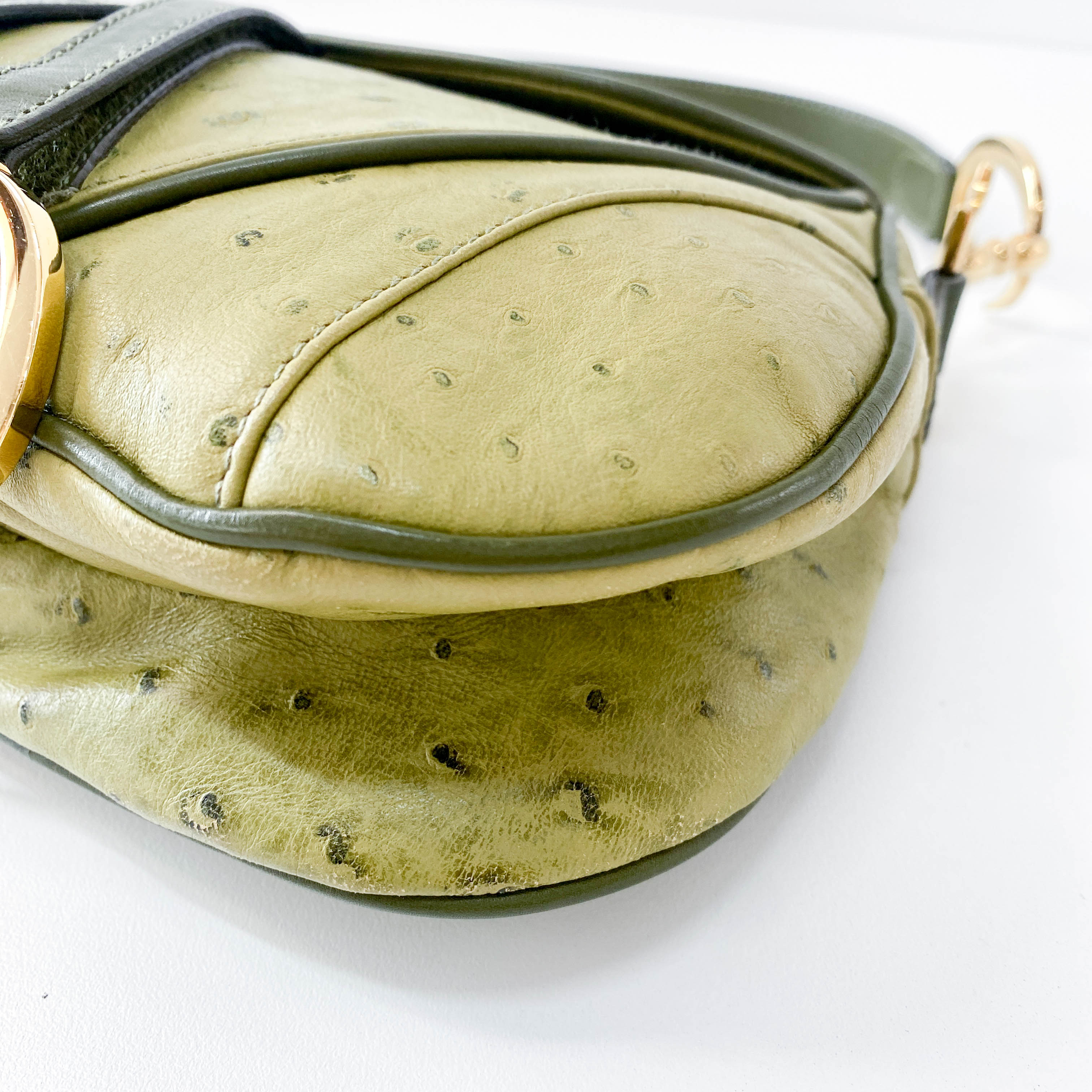 Double Saddle Green Leather Bag