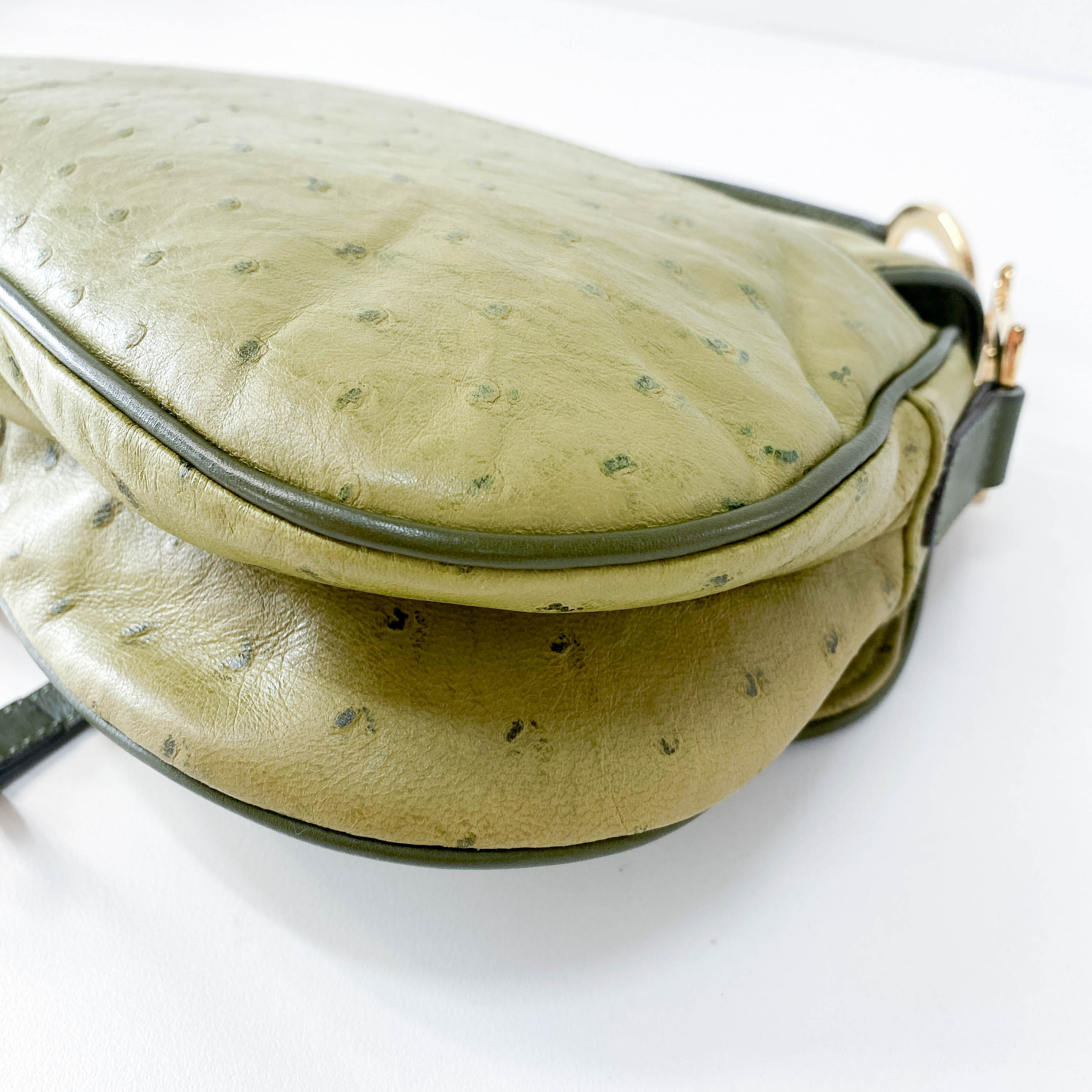 Double Saddle Green Leather Bag
