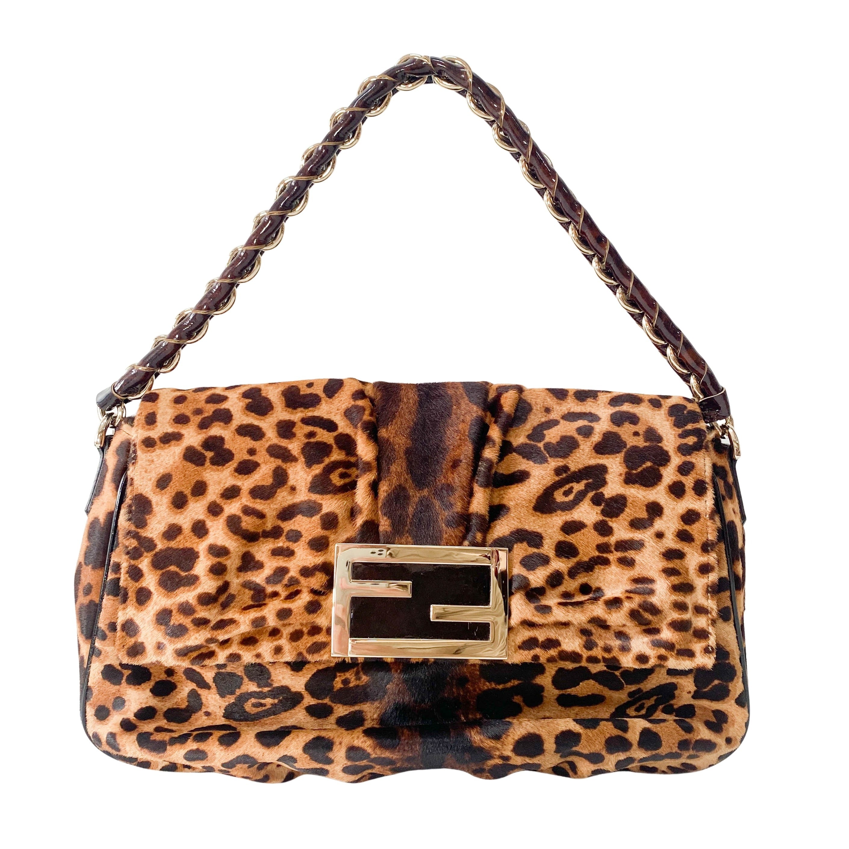 Mamma Baguette Leopard Print Pony Hair Shoulder Bag