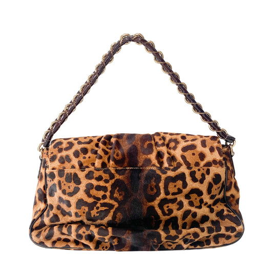 Mamma Baguette Leopard Print Pony Hair Shoulder Bag