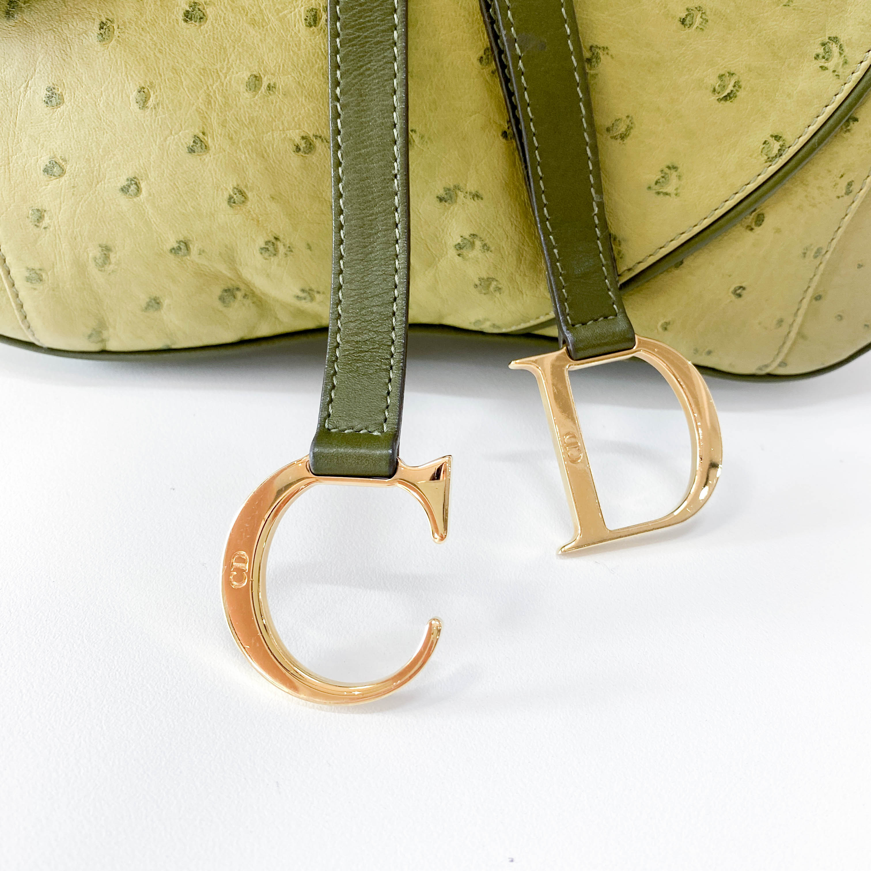 Double Saddle Green Leather Bag