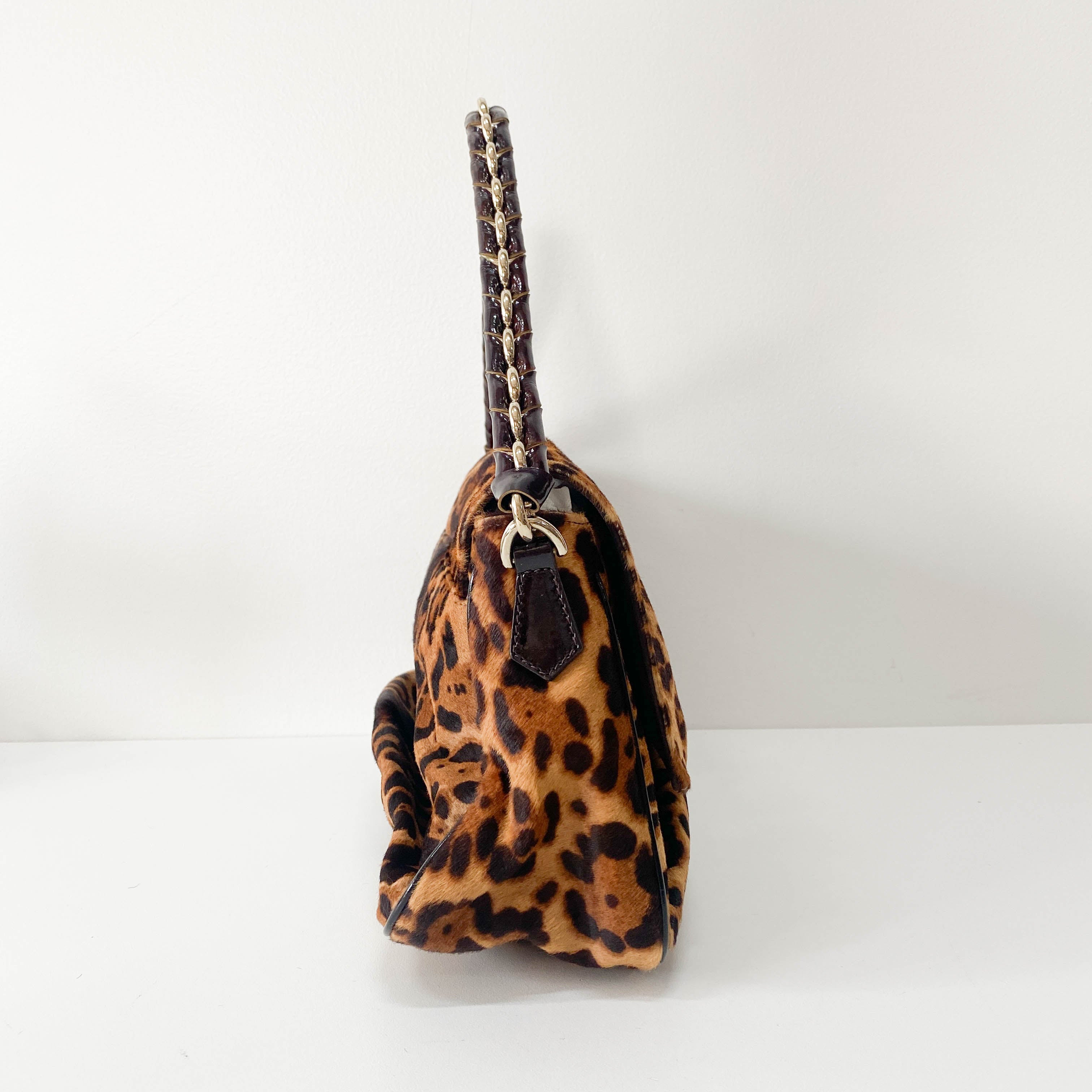 Mamma Baguette Leopard Print Pony Hair Shoulder Bag