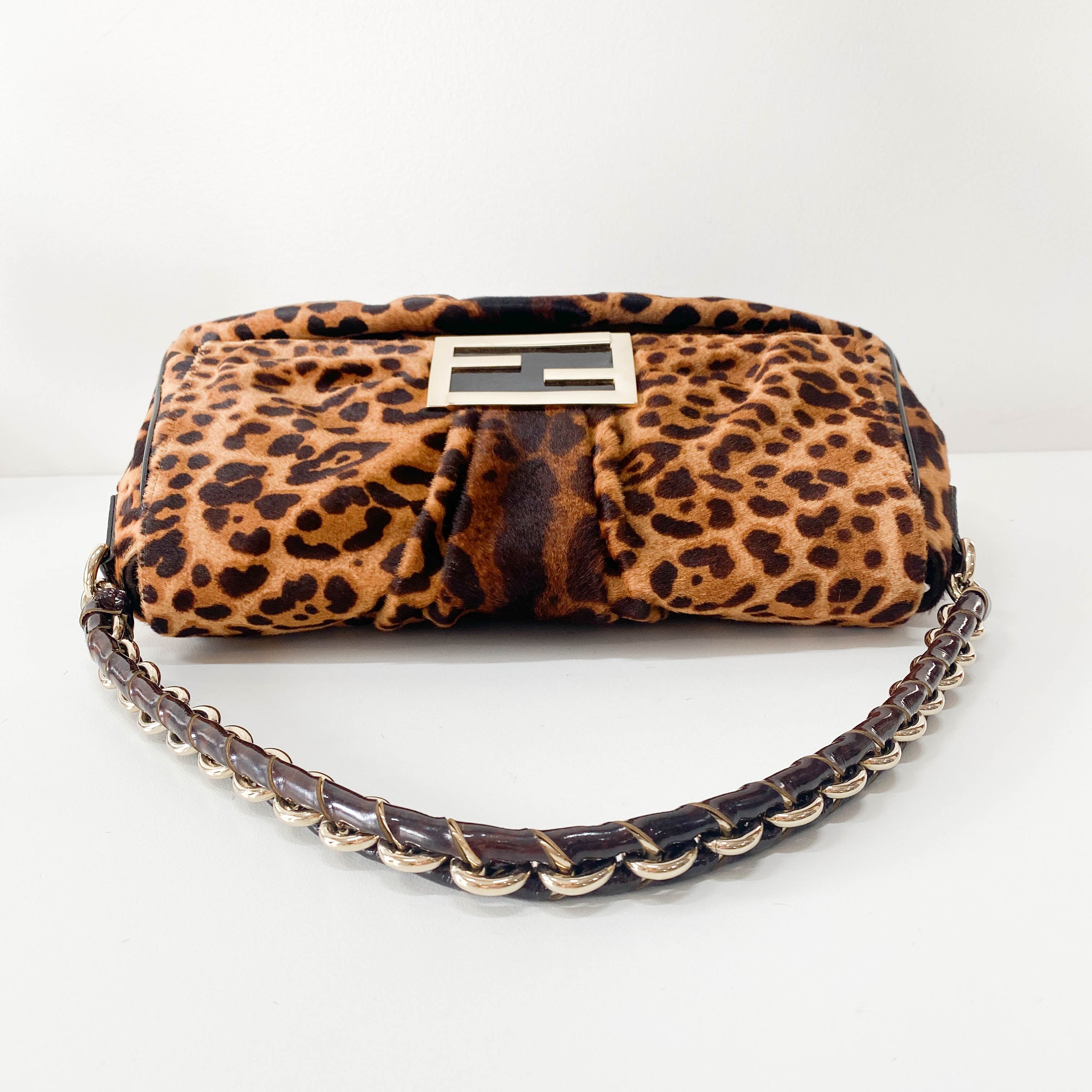 Mamma Baguette Leopard Print Pony Hair Shoulder Bag