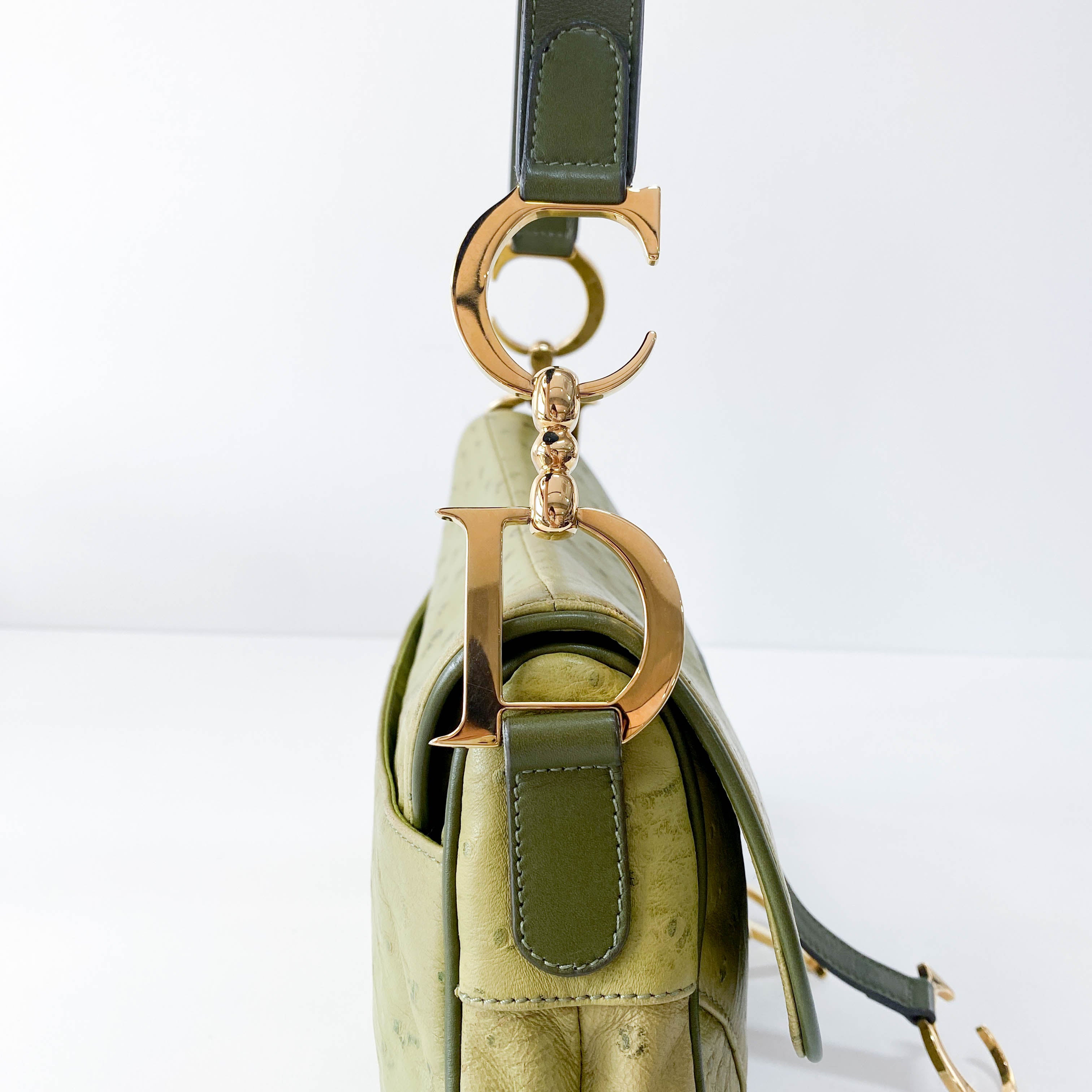 Double Saddle Green Leather Bag