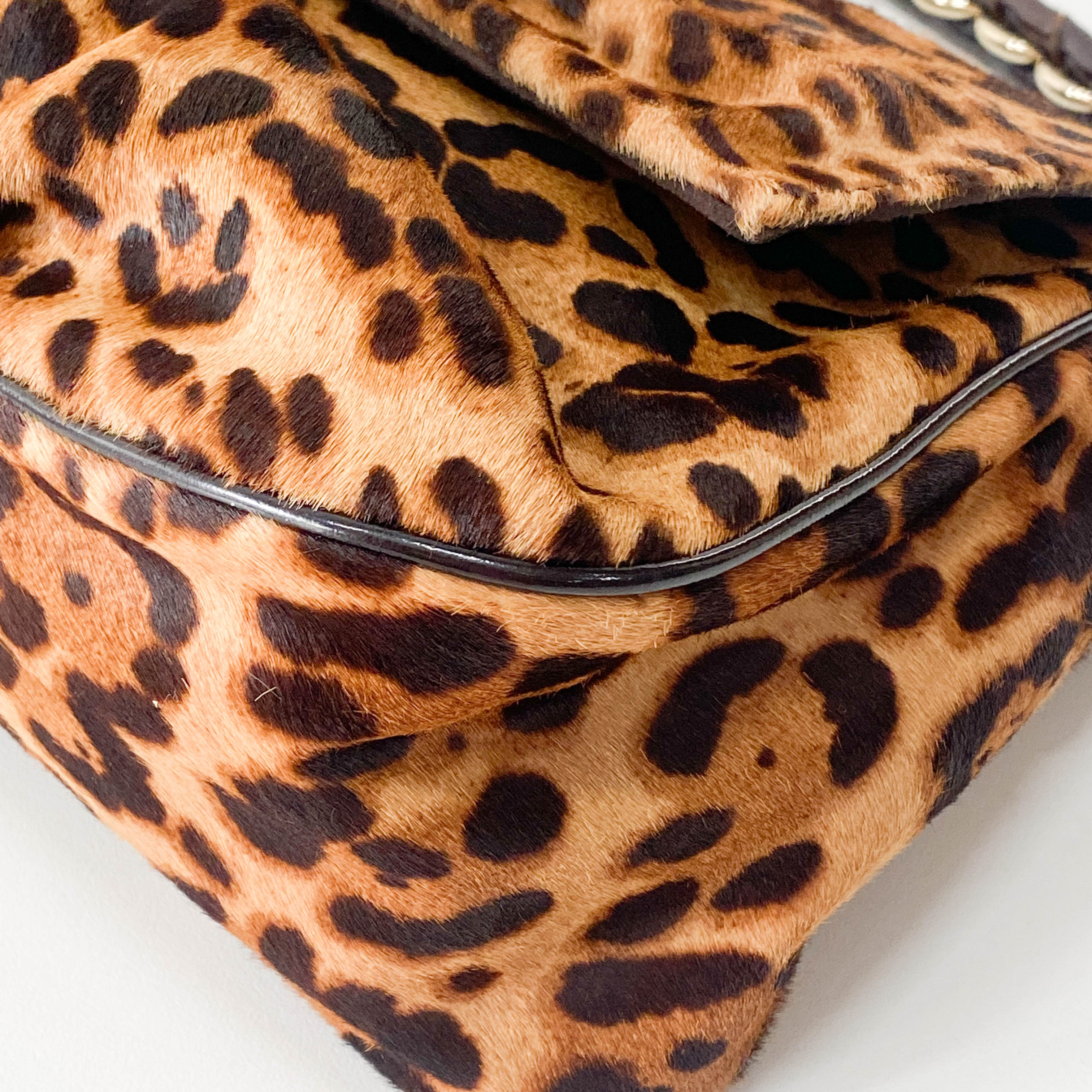 Mamma Baguette Leopard Print Pony Hair Shoulder Bag