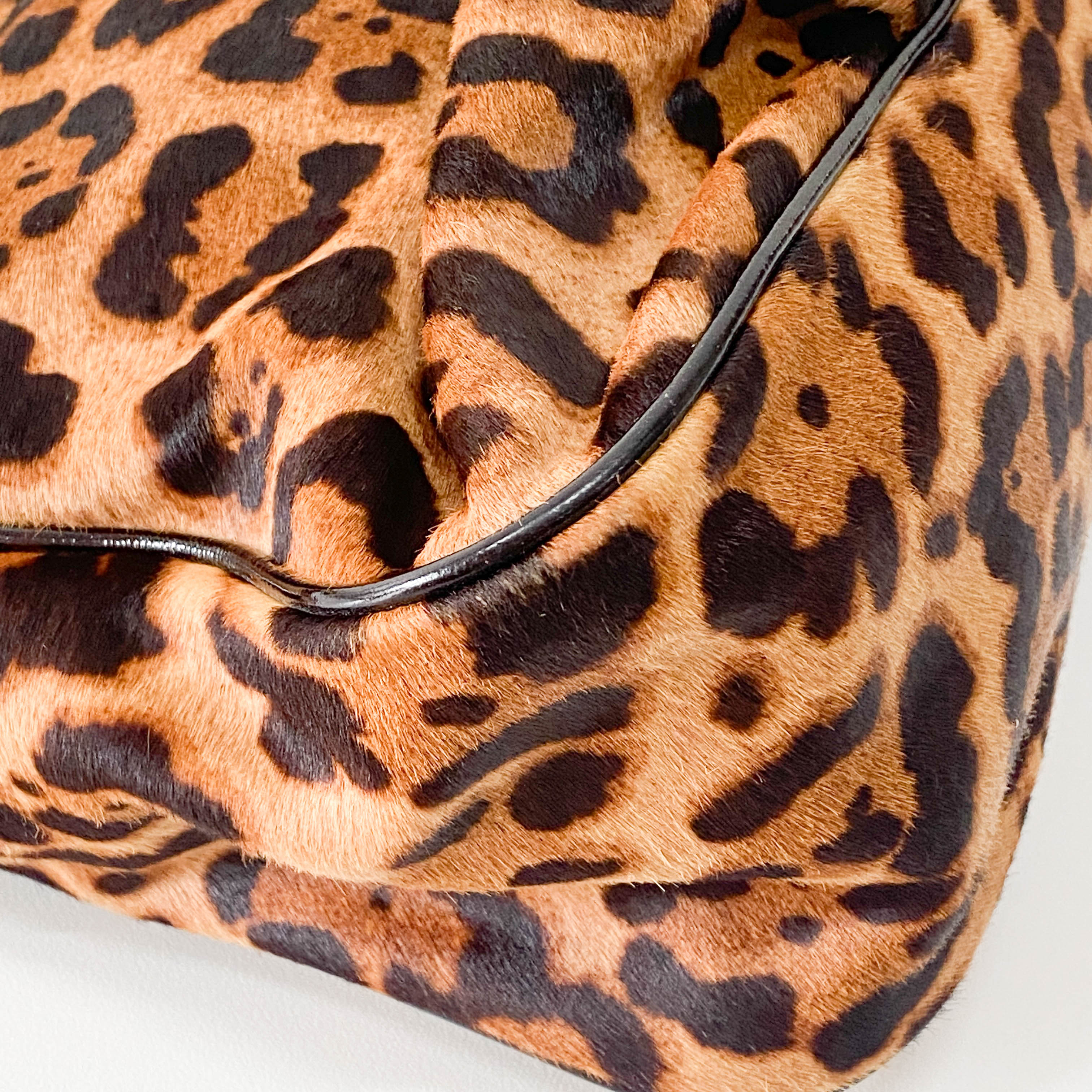 Mamma Baguette Leopard Print Pony Hair Shoulder Bag