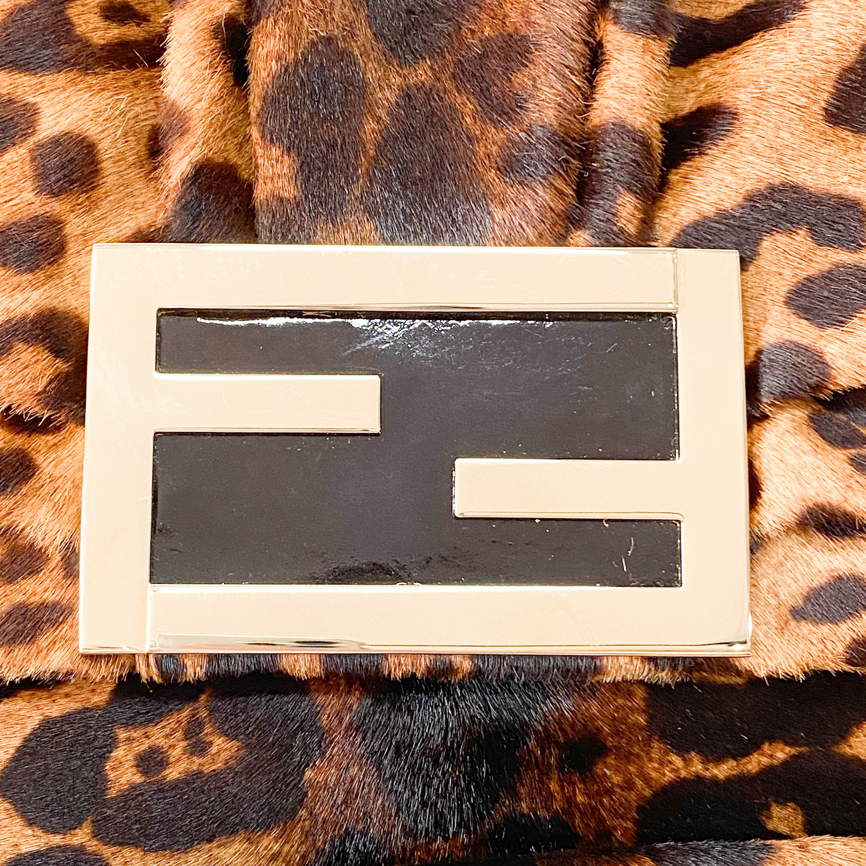 Mamma Baguette Leopard Print Pony Hair Shoulder Bag