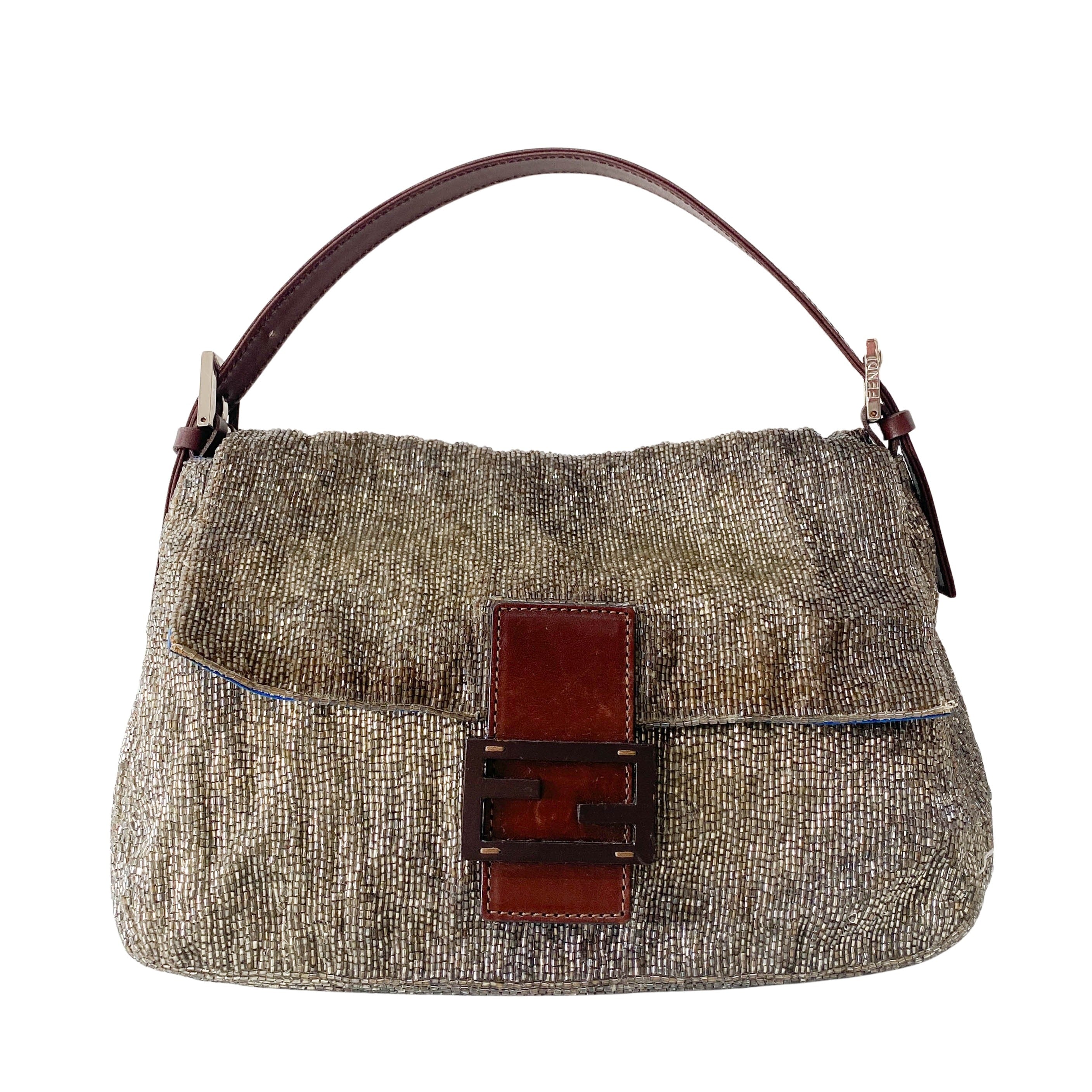 Mamma Baguette Brown Beaded Handbag