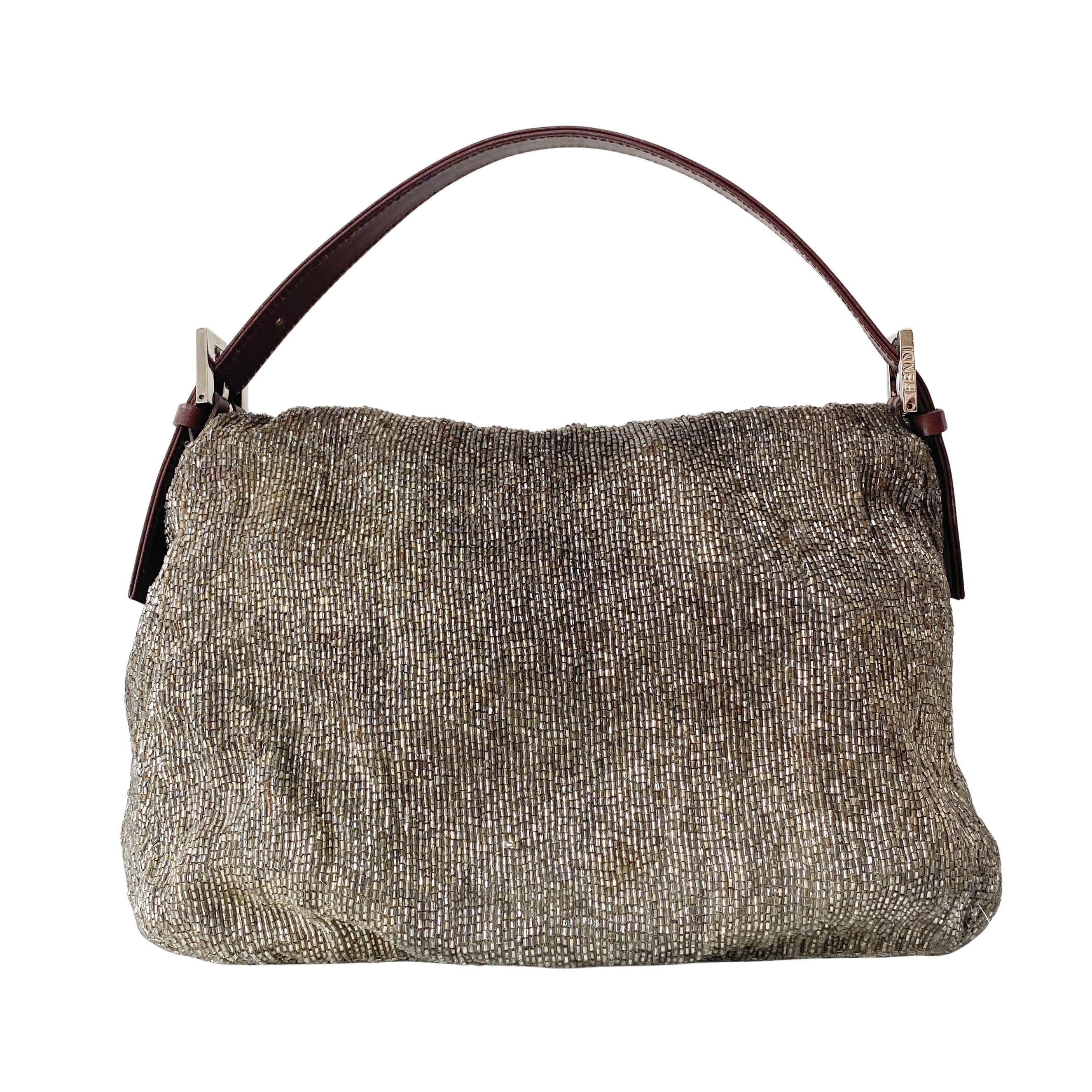 Mamma Baguette Brown Beaded Handbag