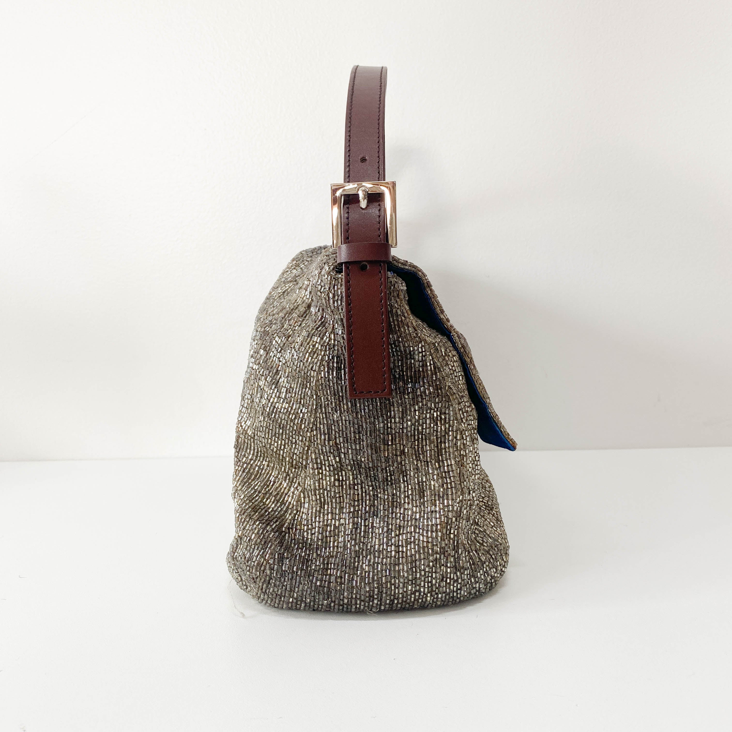 Mamma Baguette Brown Beaded Handbag