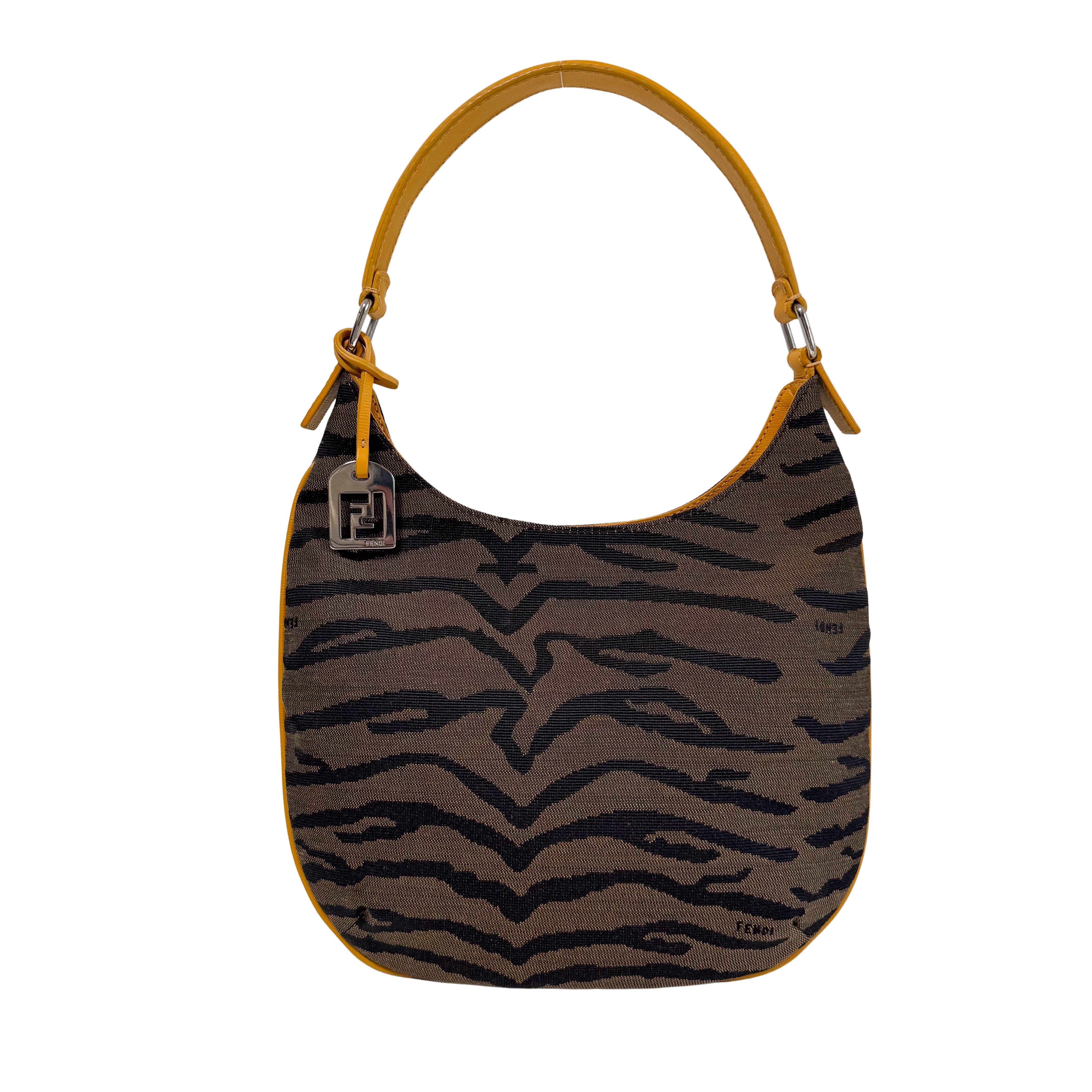 Zebra Print Canvas Hobo Shoulder Bag