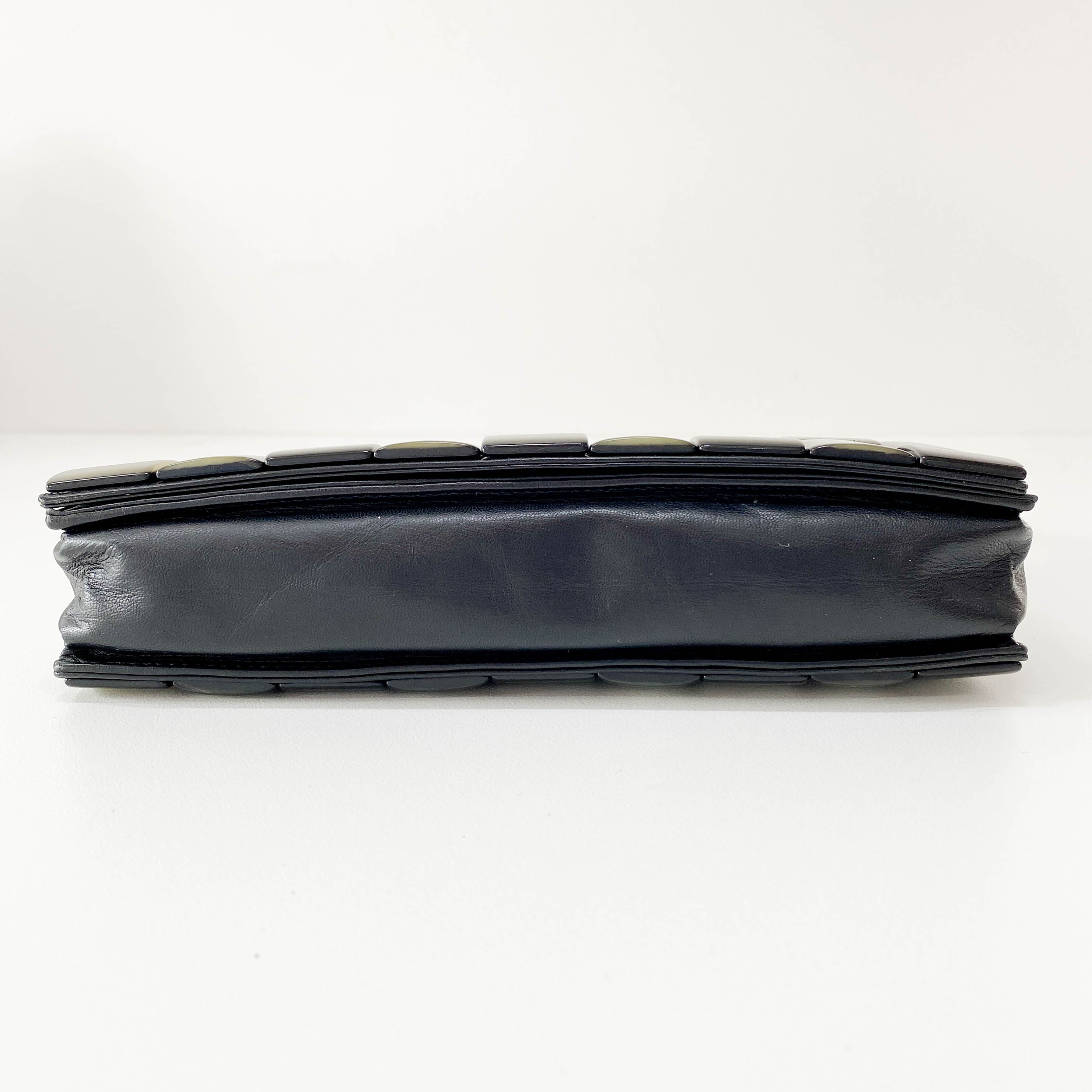 Black Leather Embroided Squares Shoulder Bag